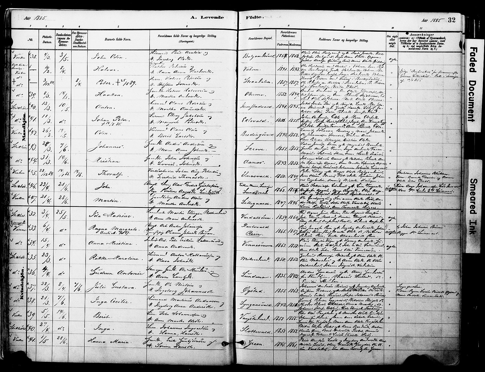 Ministerialprotokoller, klokkerbøker og fødselsregistre - Nord-Trøndelag, AV/SAT-A-1458/723/L0244: Ministerialbok nr. 723A13, 1881-1899, s. 32