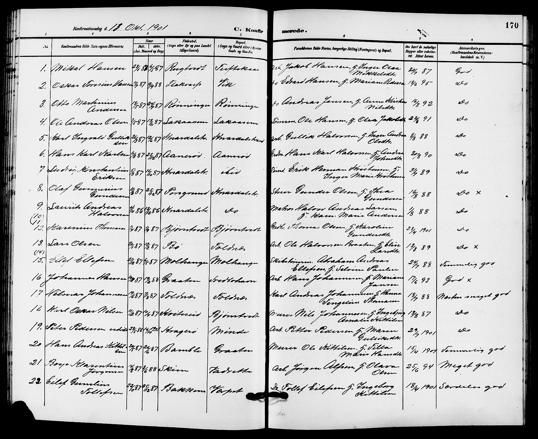 Solum kirkebøker, AV/SAKO-A-306/G/Ga/L0008: Klokkerbok nr. I 8, 1898-1909, s. 170