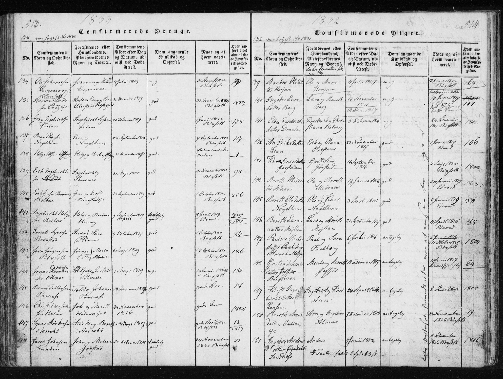 Ministerialprotokoller, klokkerbøker og fødselsregistre - Nord-Trøndelag, SAT/A-1458/749/L0469: Ministerialbok nr. 749A03, 1817-1857, s. 513-514