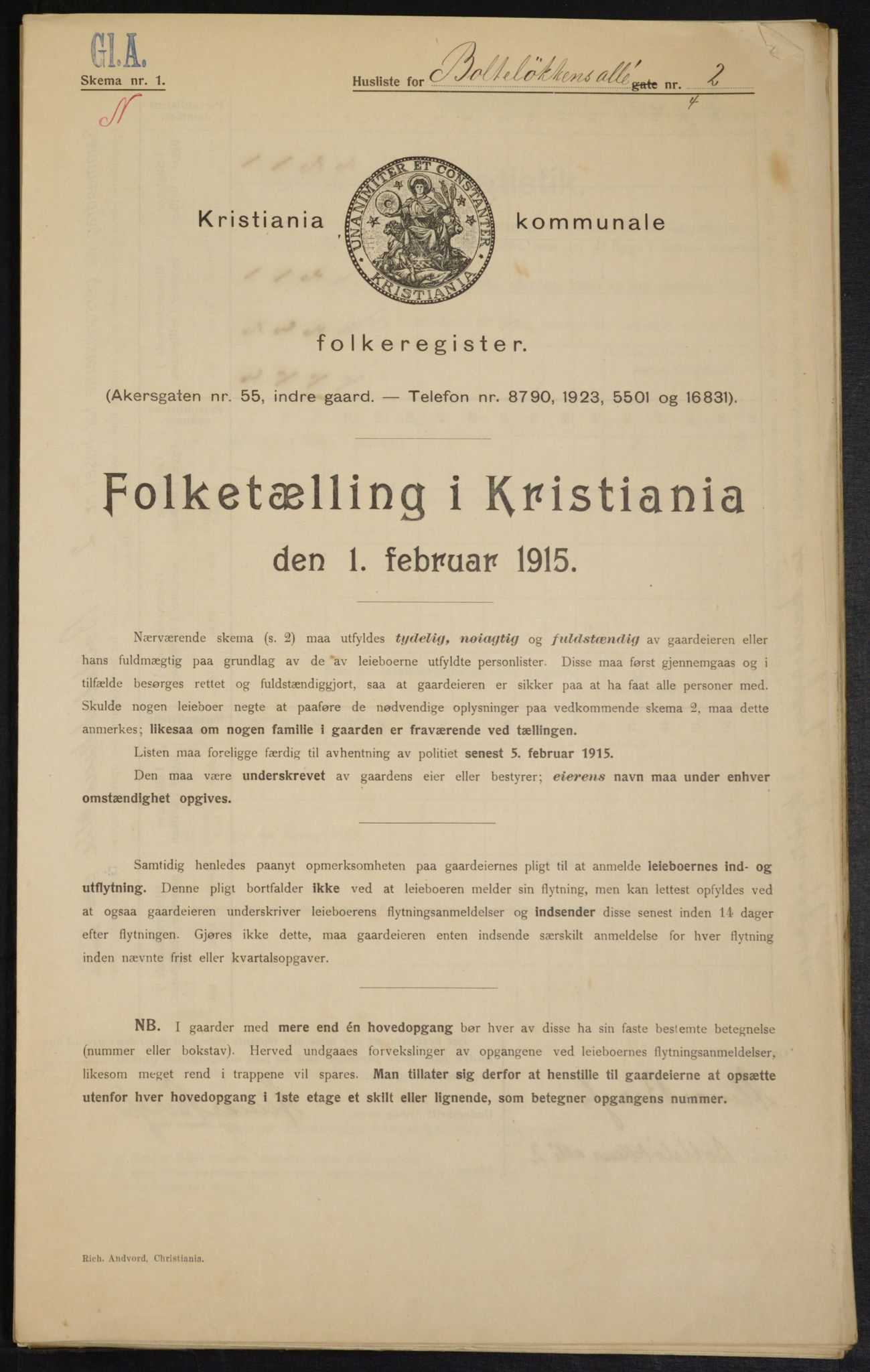 OBA, Kommunal folketelling 1.2.1915 for Kristiania, 1915, s. 7608