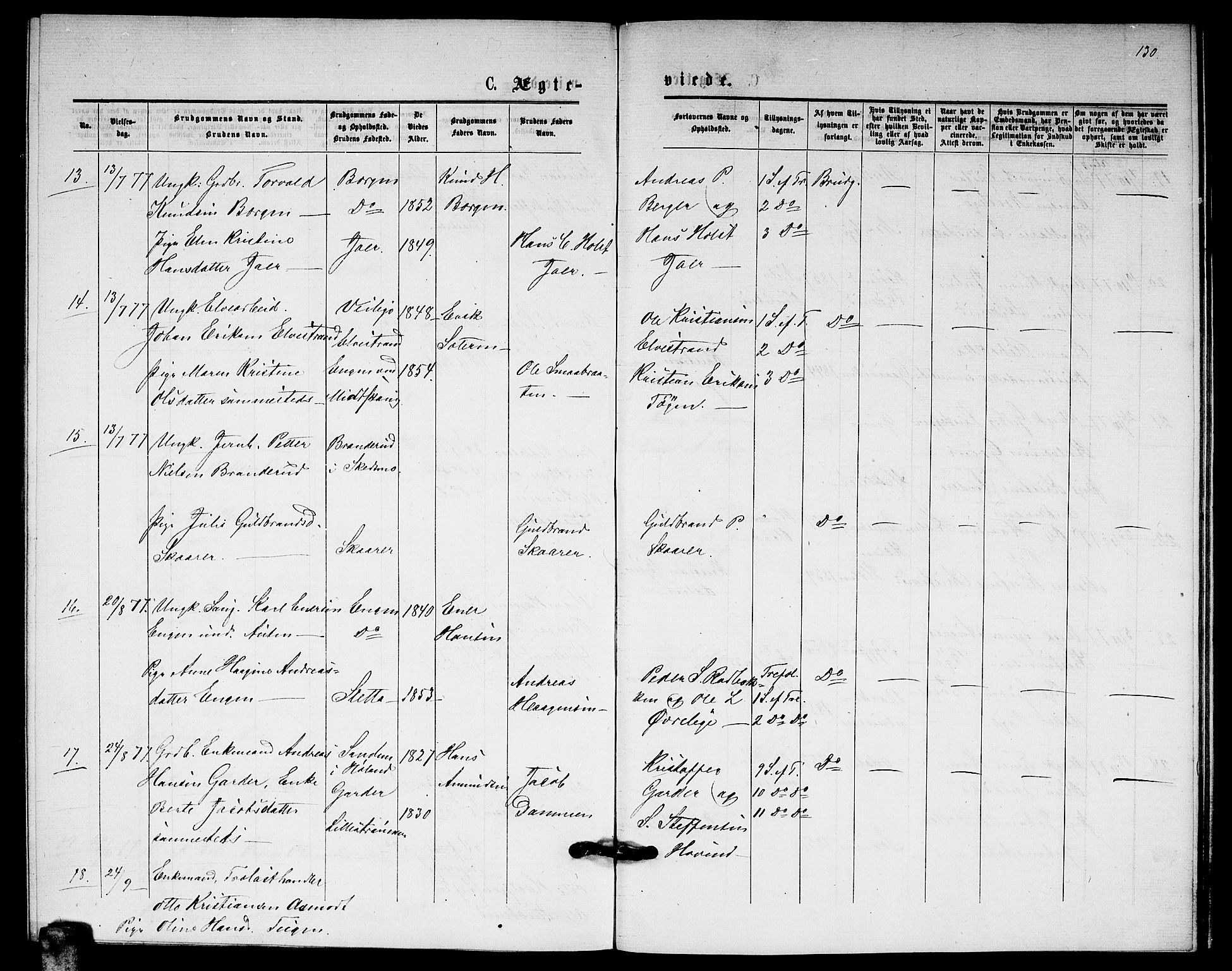 Fet prestekontor Kirkebøker, AV/SAO-A-10370a/G/Ga/L0005: Klokkerbok nr. I 5, 1875-1877, s. 130