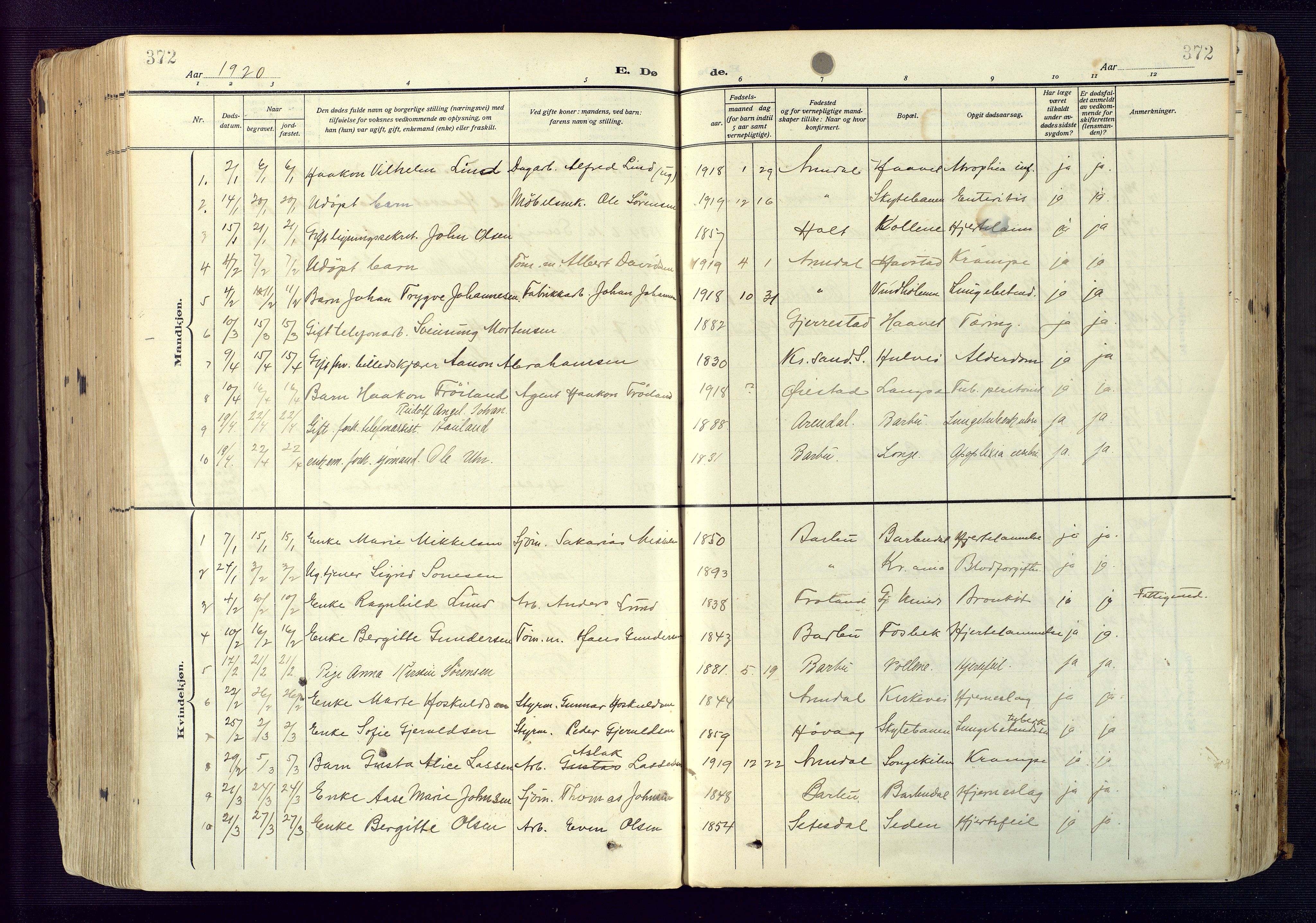 Barbu sokneprestkontor, AV/SAK-1111-0003/F/Fa/L0006: Ministerialbok nr. A 6, 1910-1929, s. 372