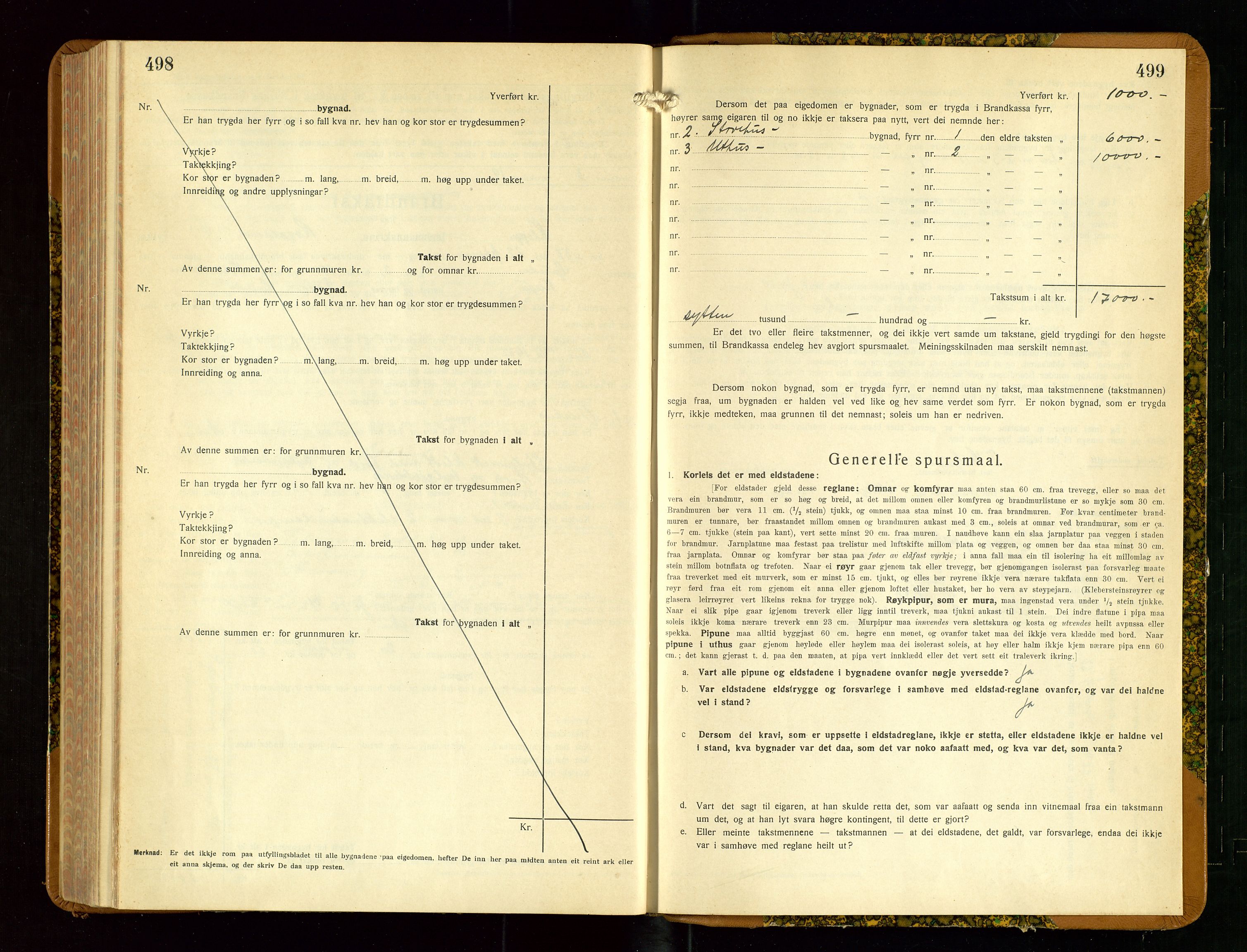 Klepp lensmannskontor, SAST/A-100163/Goc/L0013: "Brandtakstbok" m/register, 1933-1937, s. 498-499