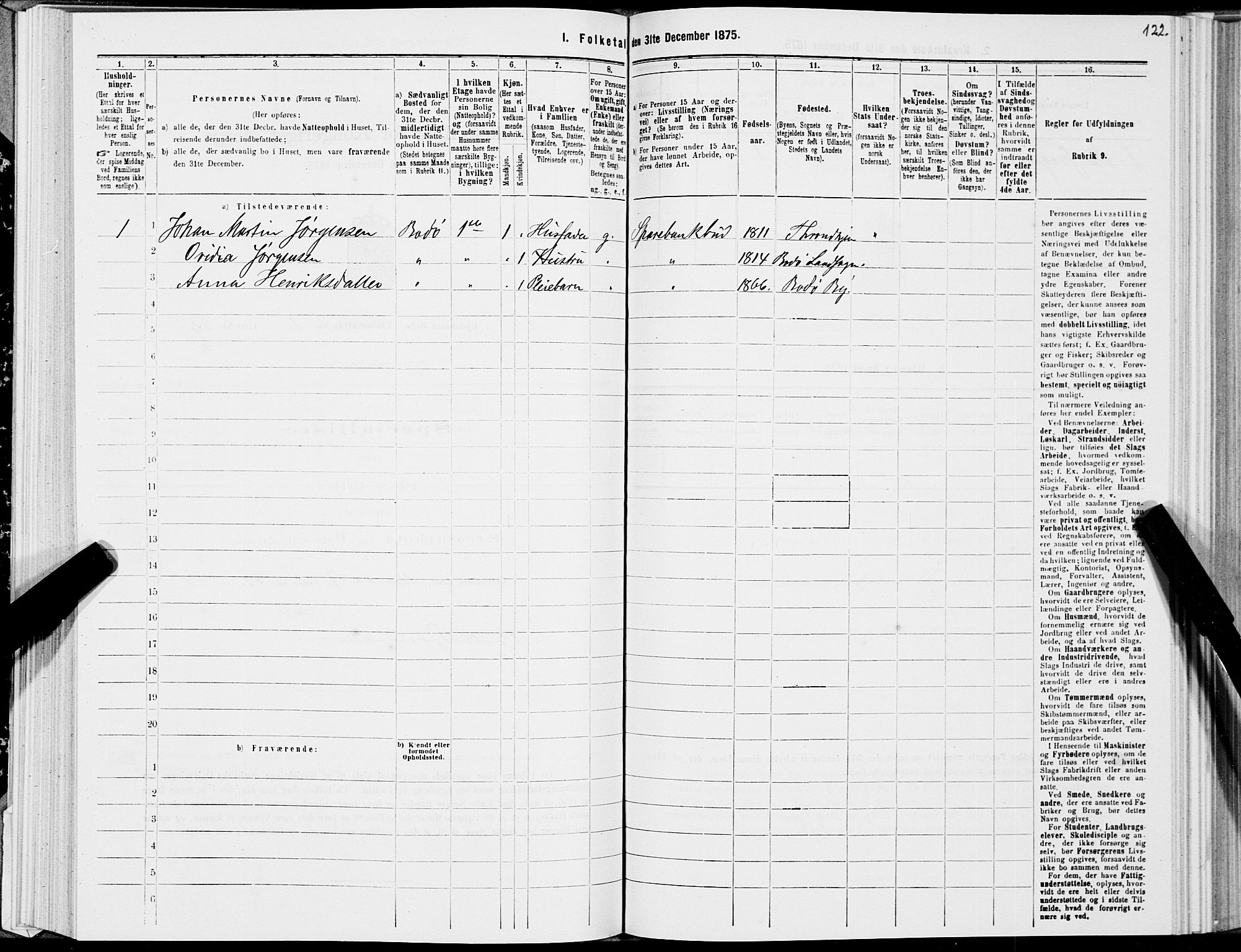 SAT, Folketelling 1875 for 1804B Bodø prestegjeld, Bodø kjøpstad, 1875, s. 122