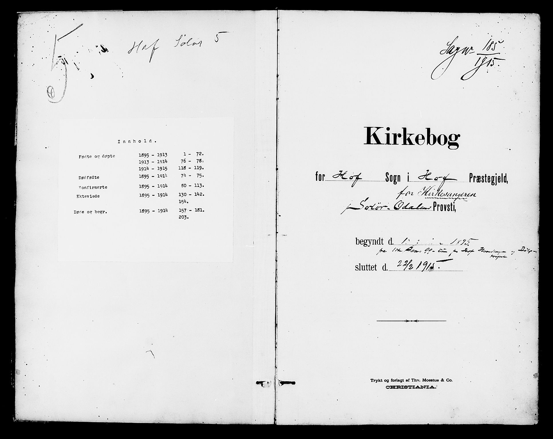 Hof prestekontor, SAH/PREST-038/H/Ha/Hab/L0001: Klokkerbok nr. 1, 1895-1914