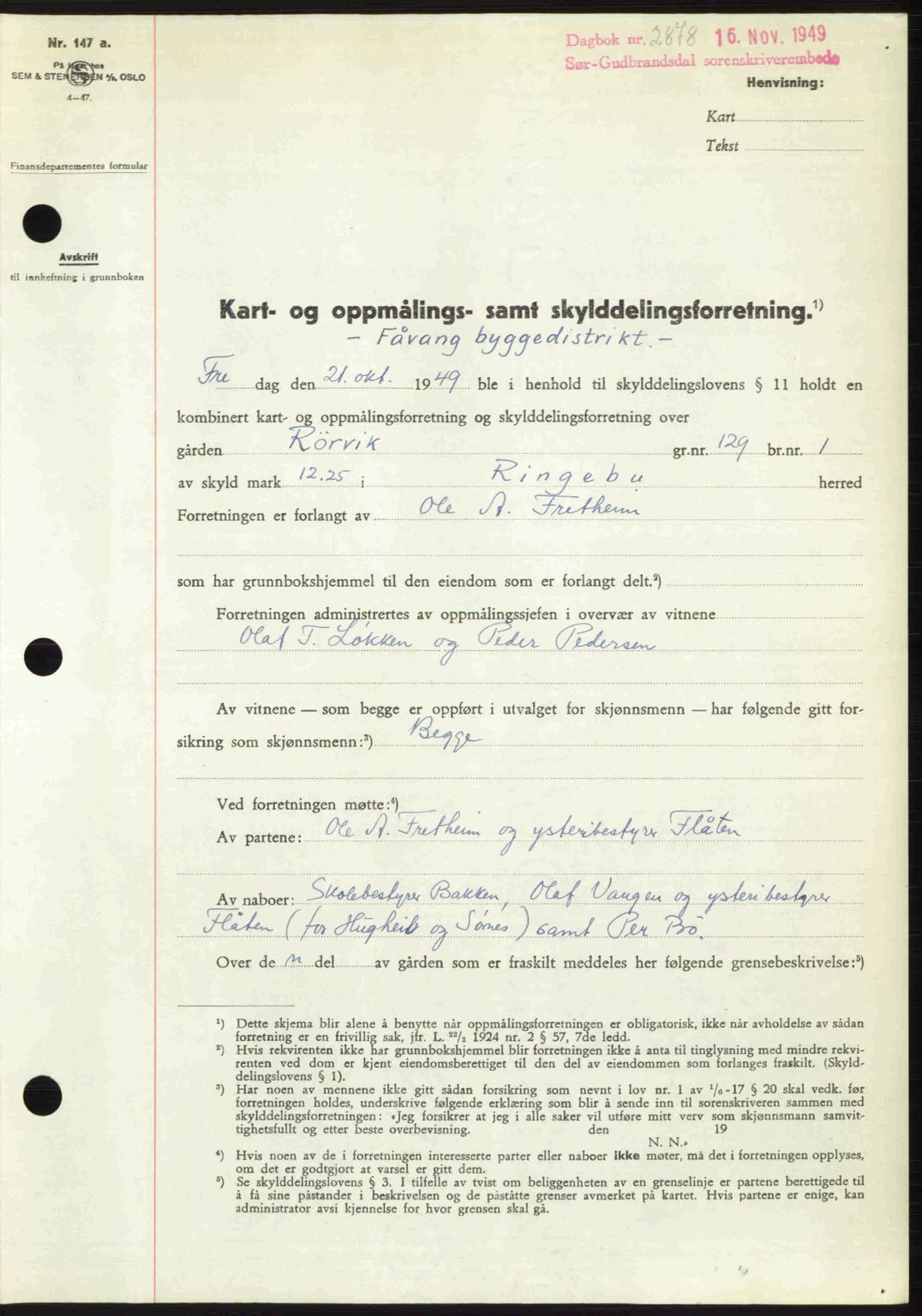 Sør-Gudbrandsdal tingrett, SAH/TING-004/H/Hb/Hbd/L0026: Pantebok nr. A26, 1949-1949, Dagboknr: 2878/1949