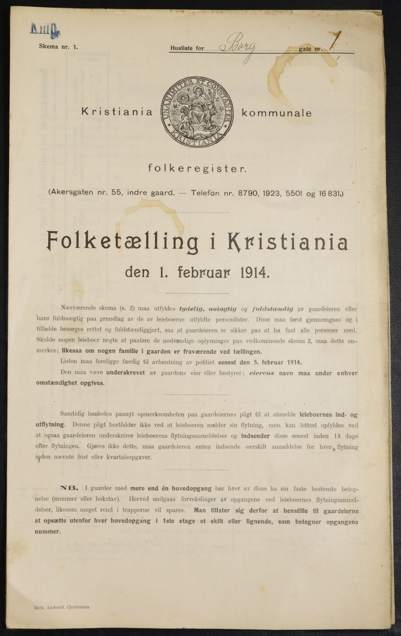 OBA, Kommunal folketelling 1.2.1914 for Kristiania, 1914, s. 7697