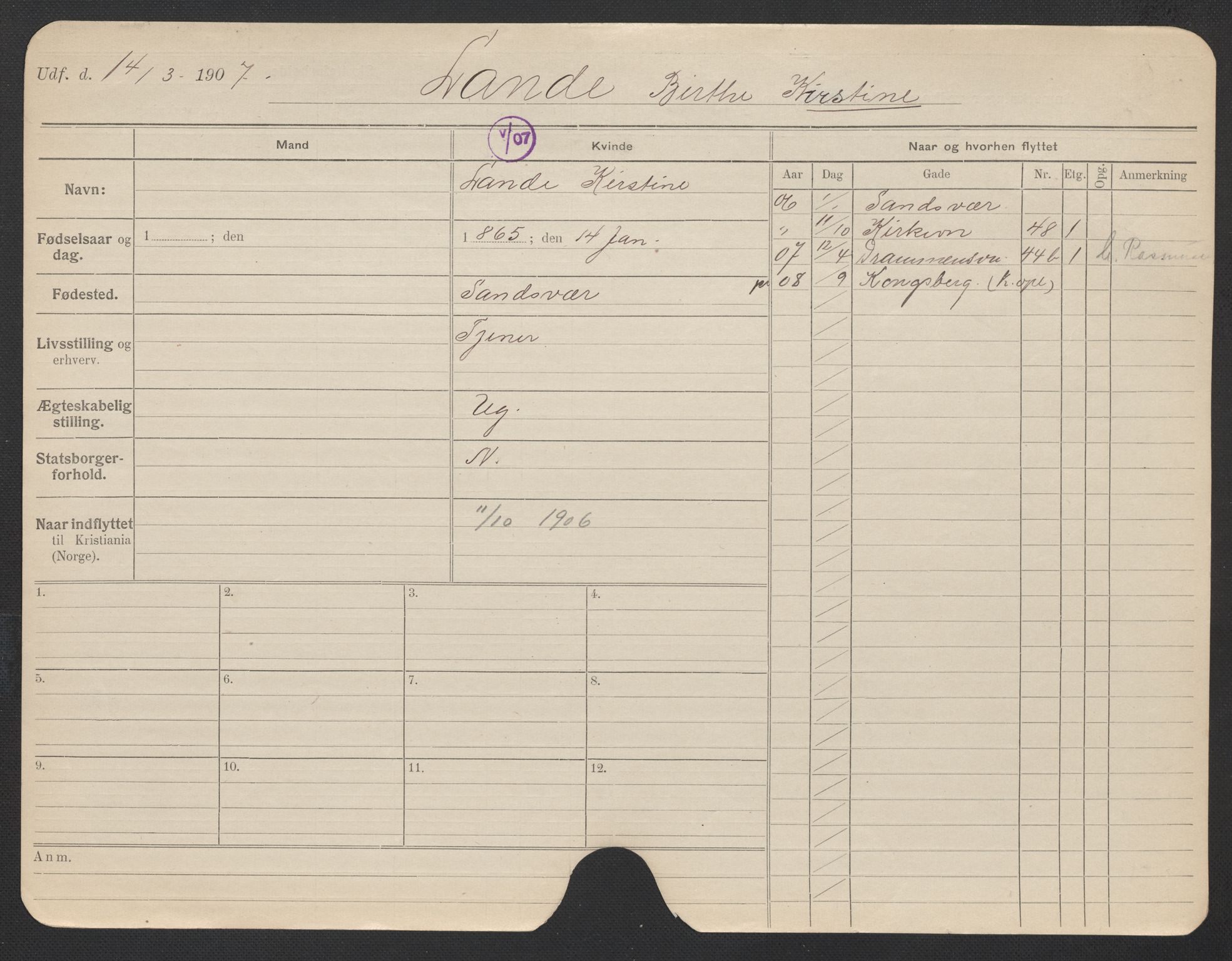 Oslo folkeregister, Registerkort, AV/SAO-A-11715/F/Fa/Fac/L0019: Kvinner, 1906-1914, s. 716a