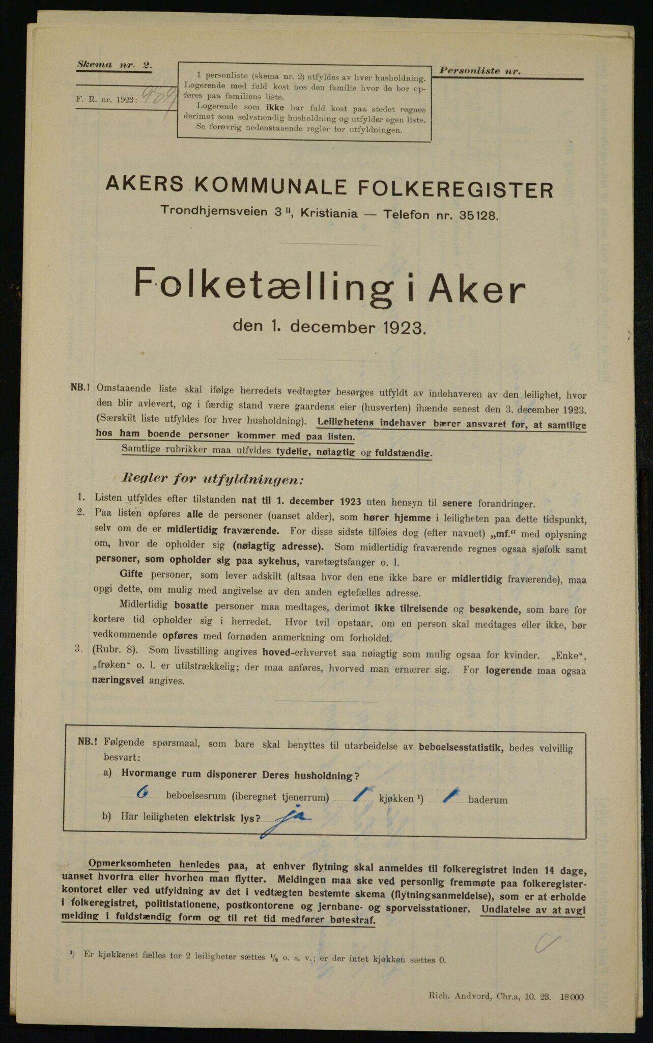 , Kommunal folketelling 1.12.1923 for Aker, 1923, s. 42443