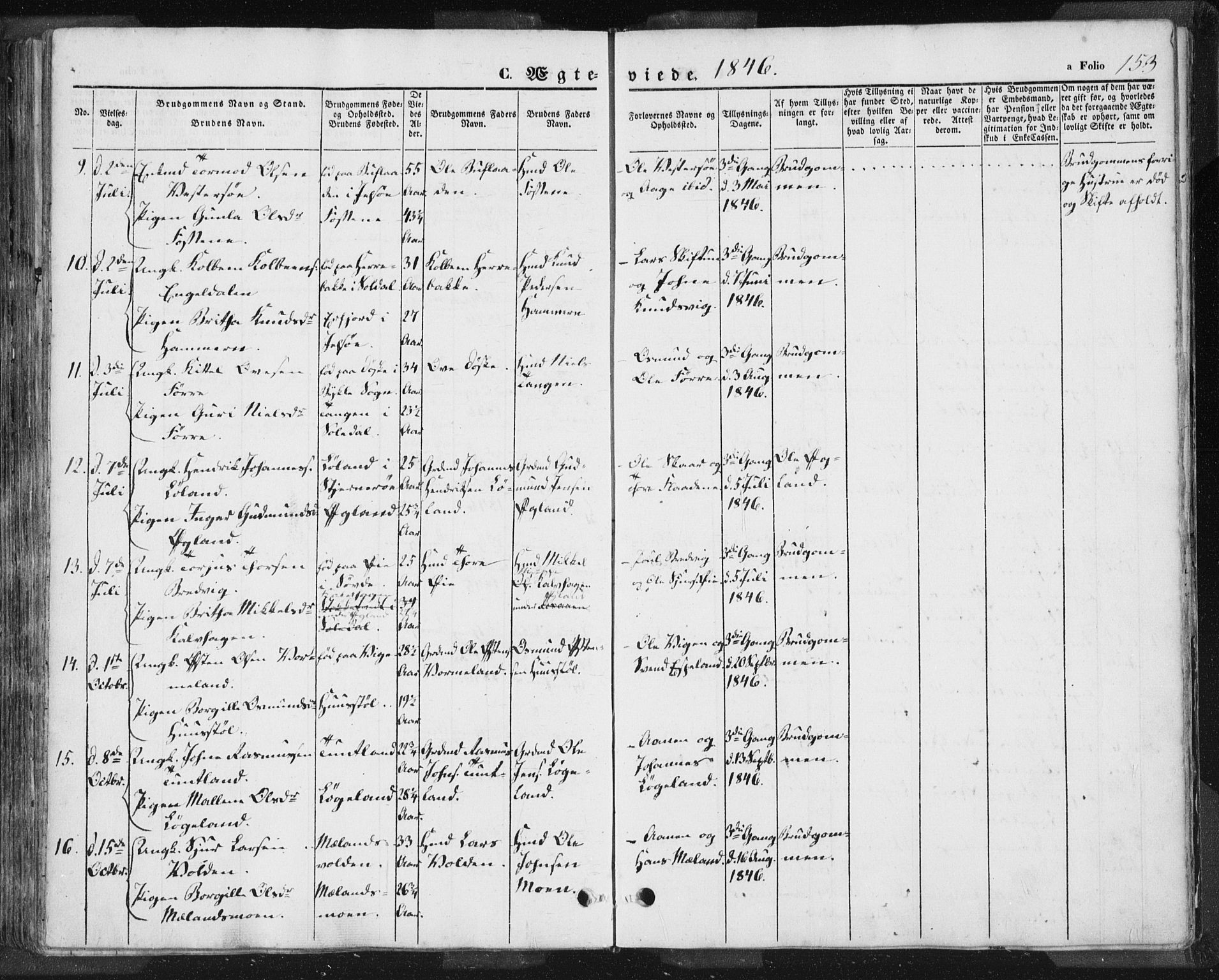 Hjelmeland sokneprestkontor, SAST/A-101843/01/IV/L0009: Ministerialbok nr. A 9, 1846-1860, s. 153