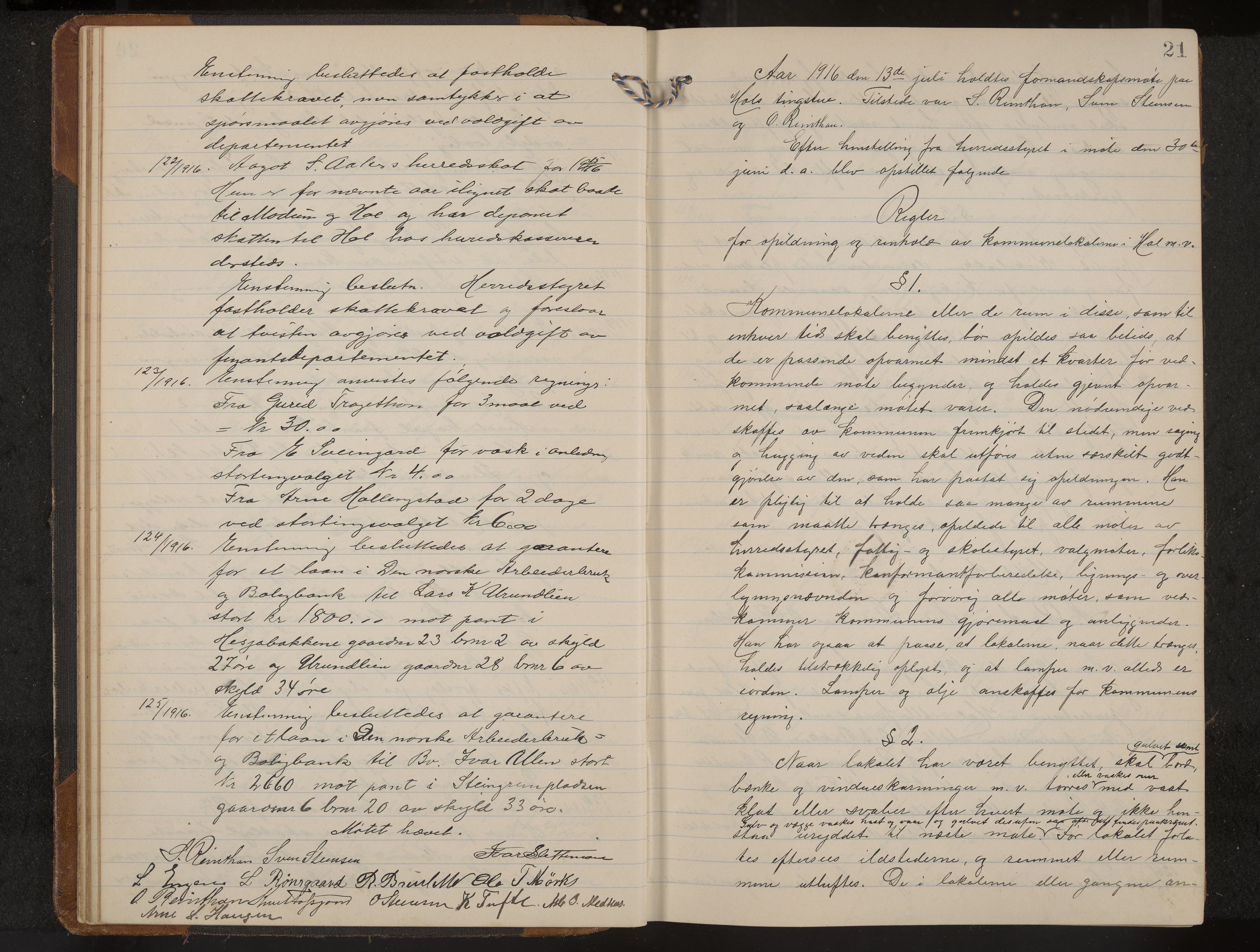 Hol formannskap og sentraladministrasjon, IKAK/0620021-1/A/L0006: Møtebok, 1916-1922, s. 21