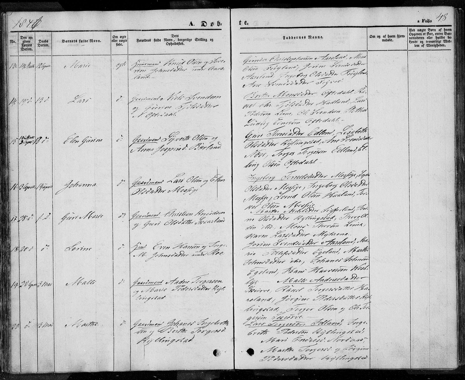 Lye sokneprestkontor, AV/SAST-A-101794/001/30BA/L0005: Ministerialbok nr. A 5.1, 1842-1855, s. 48