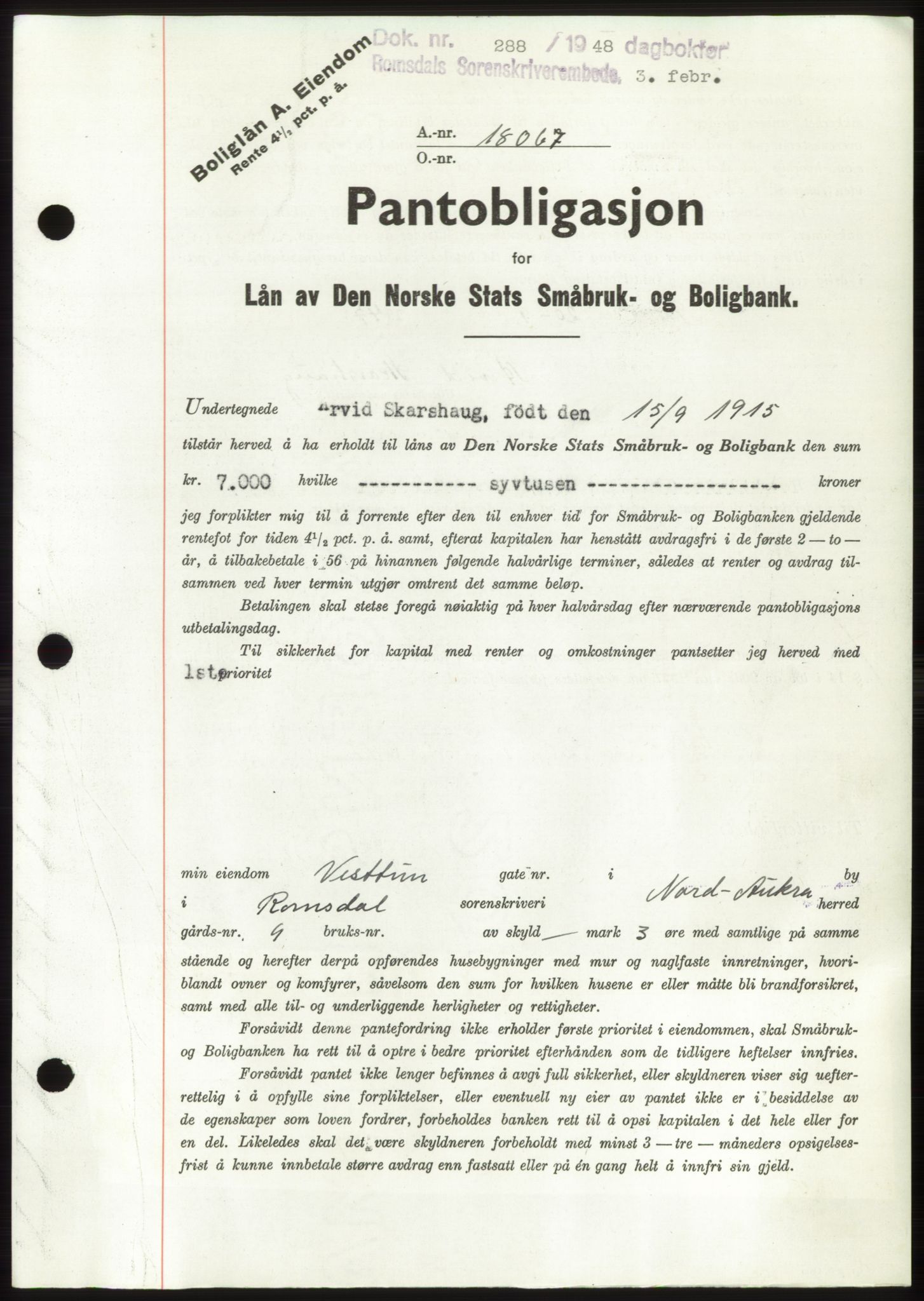 Romsdal sorenskriveri, SAT/A-4149/1/2/2C: Pantebok nr. B3, 1946-1948, Dagboknr: 288/1948