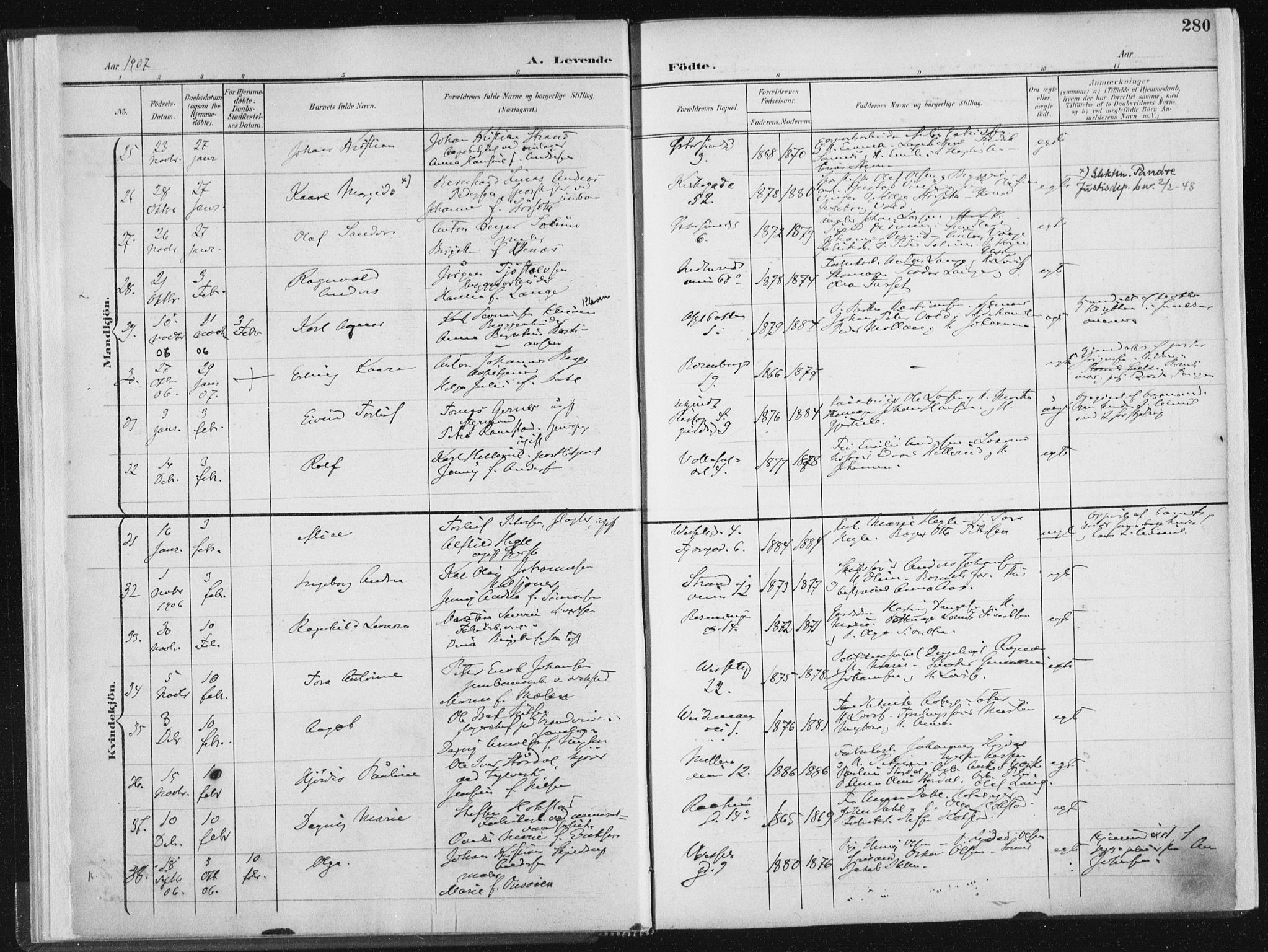 Ministerialprotokoller, klokkerbøker og fødselsregistre - Sør-Trøndelag, SAT/A-1456/604/L0200: Ministerialbok nr. 604A20II, 1901-1908, s. 280