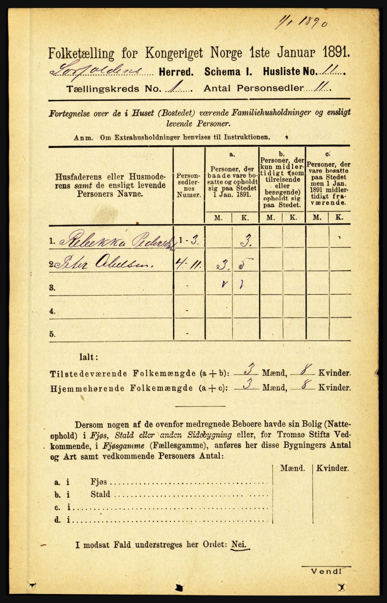 RA, Folketelling 1891 for 1845 Sørfold herred, 1891, s. 36