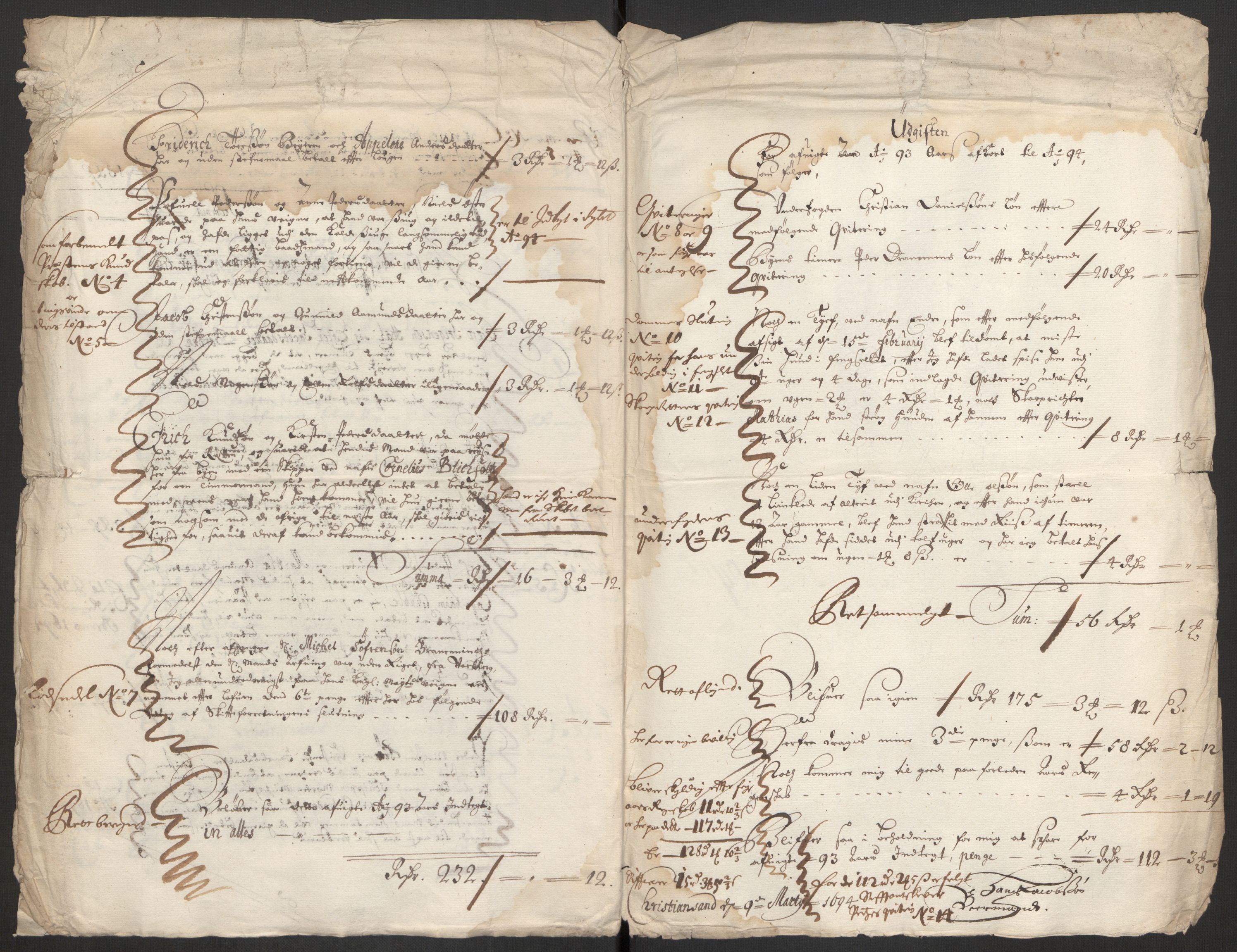 Rentekammeret inntil 1814, Reviderte regnskaper, Byregnskaper, AV/RA-EA-4066/R/Rm/L0285: [M18] Sikt og sakefall, 1681-1718, s. 180