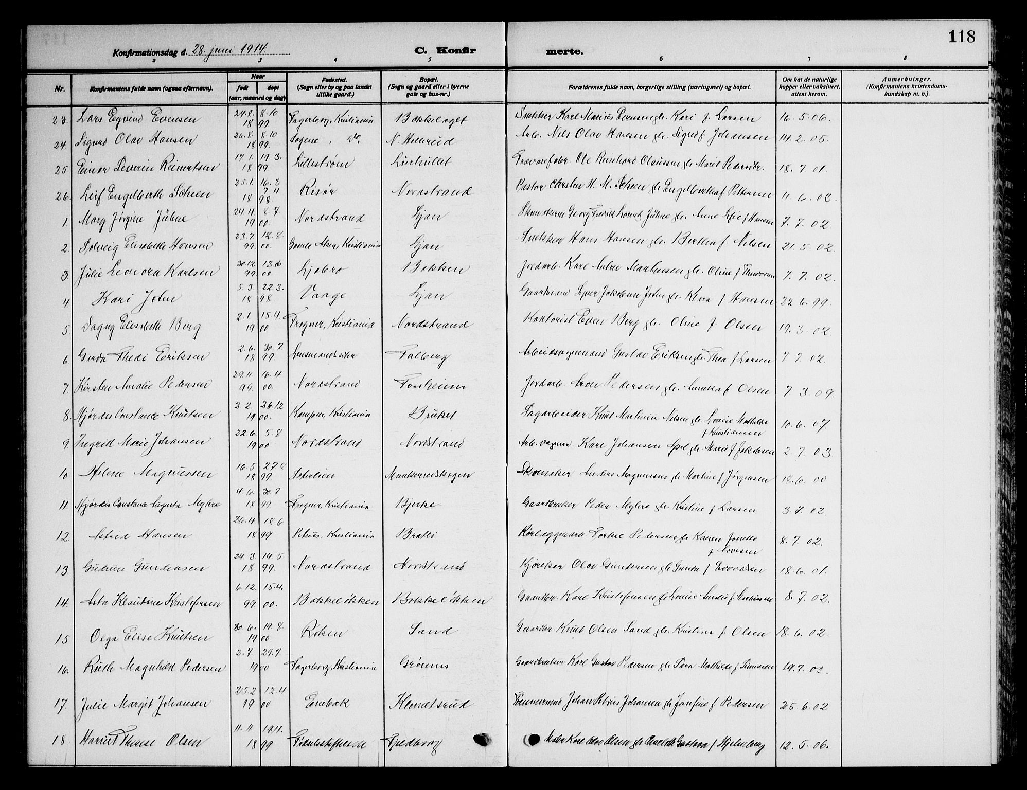 Nordstrand prestekontor Kirkebøker, AV/SAO-A-10362a/G/Ga/L0001: Klokkerbok nr. I 1, 1911-1918, s. 118