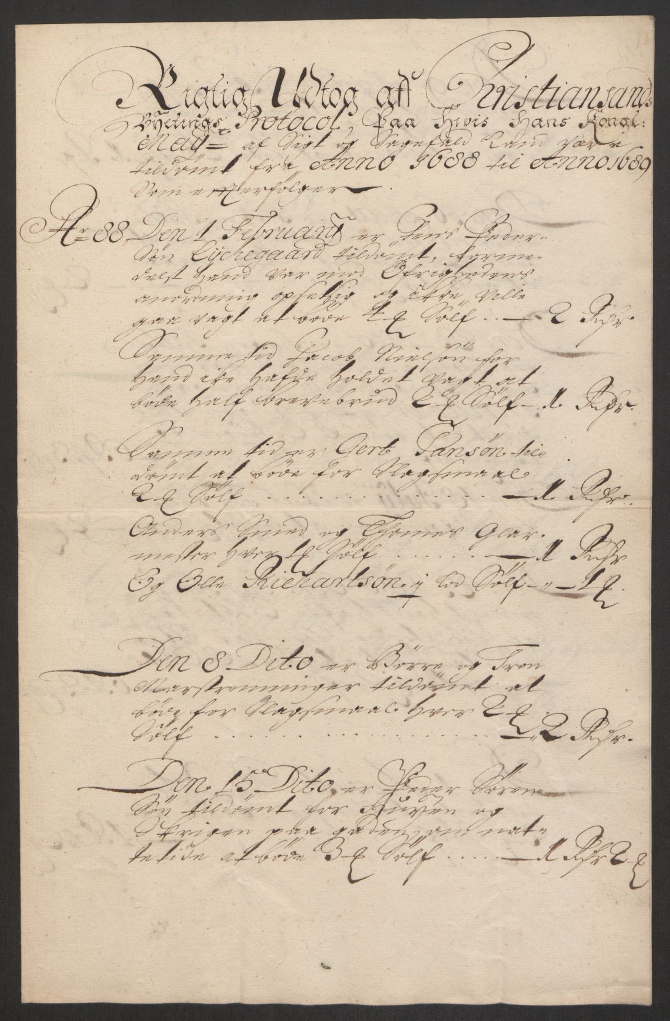 Rentekammeret inntil 1814, Reviderte regnskaper, Byregnskaper, AV/RA-EA-4066/R/Rm/L0285: [M18] Sikt og sakefall, 1681-1718, s. 101