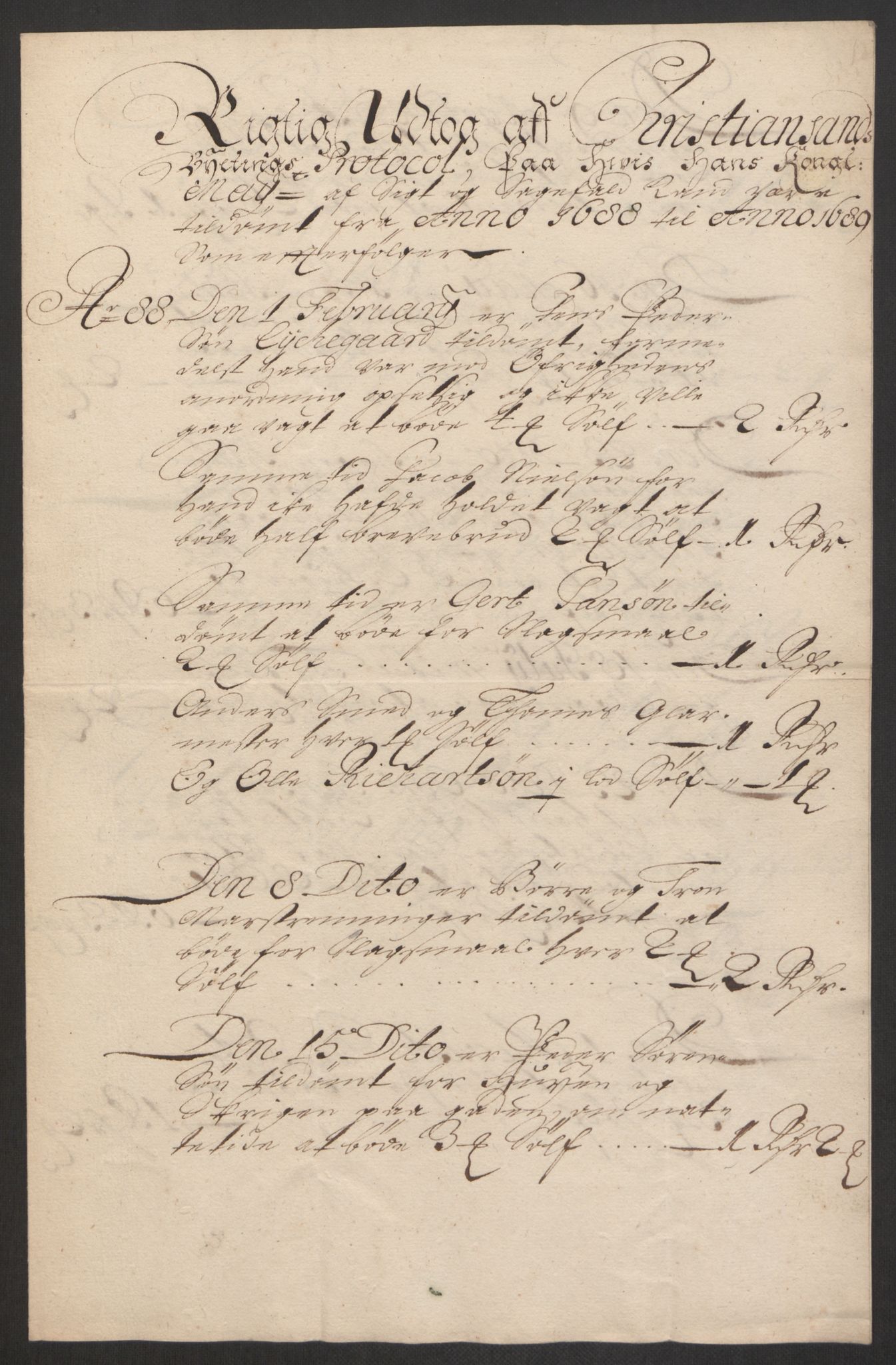 Rentekammeret inntil 1814, Reviderte regnskaper, Byregnskaper, RA/EA-4066/R/Rm/L0285: [M18] Sikt og sakefall, 1681-1718, s. 101