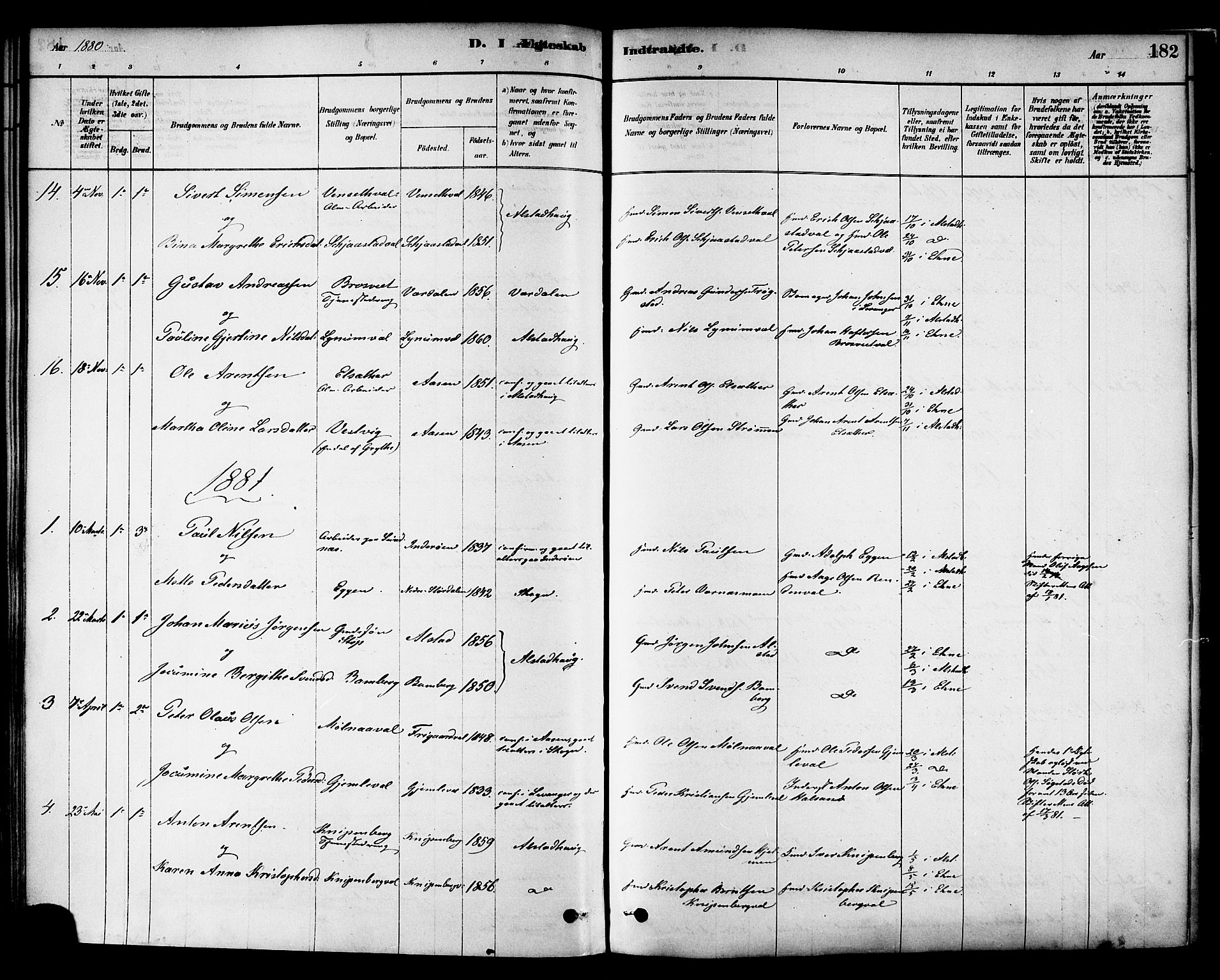 Ministerialprotokoller, klokkerbøker og fødselsregistre - Nord-Trøndelag, SAT/A-1458/717/L0159: Ministerialbok nr. 717A09, 1878-1898, s. 182