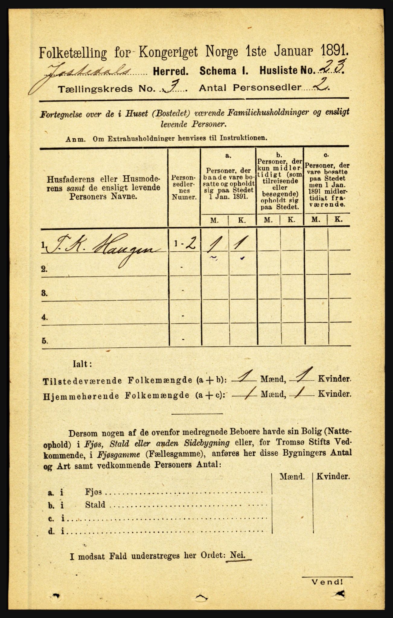 RA, Folketelling 1891 for 1427 Jostedal herred, 1891, s. 889