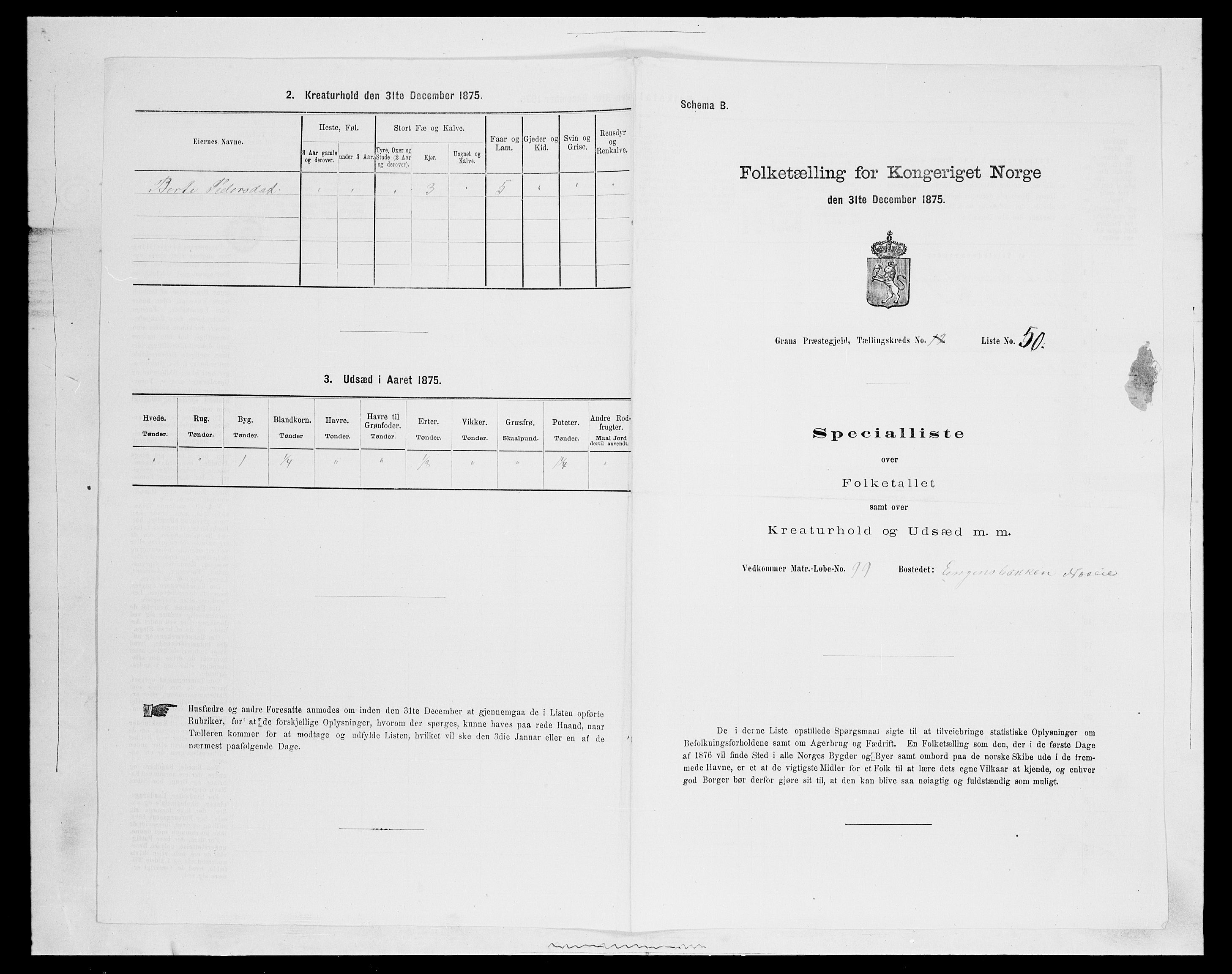 SAH, Folketelling 1875 for 0534P Gran prestegjeld, 1875, s. 2339