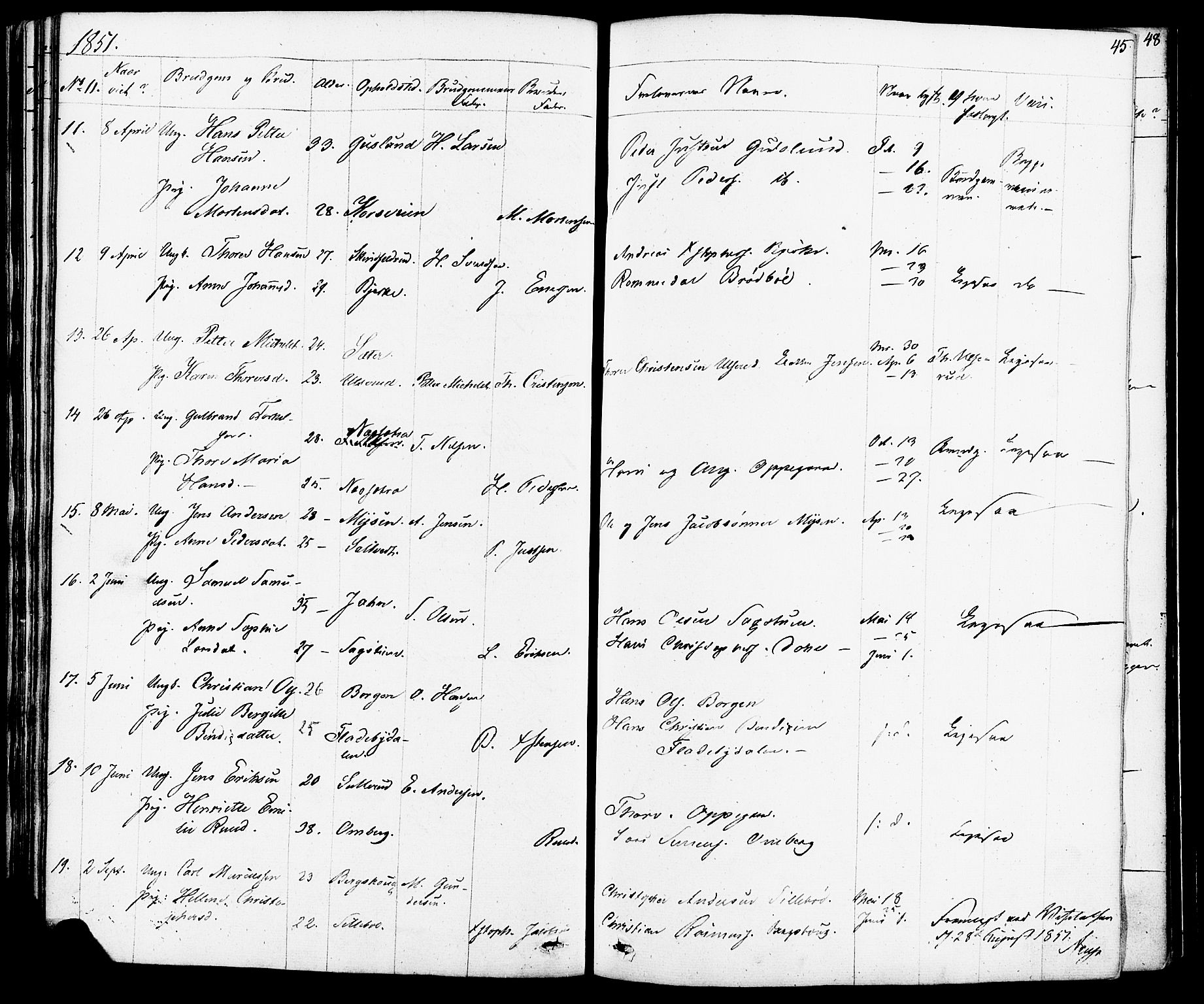 Enebakk prestekontor Kirkebøker, AV/SAO-A-10171c/F/Fa/L0012: Ministerialbok nr. I 12, 1832-1882, s. 45