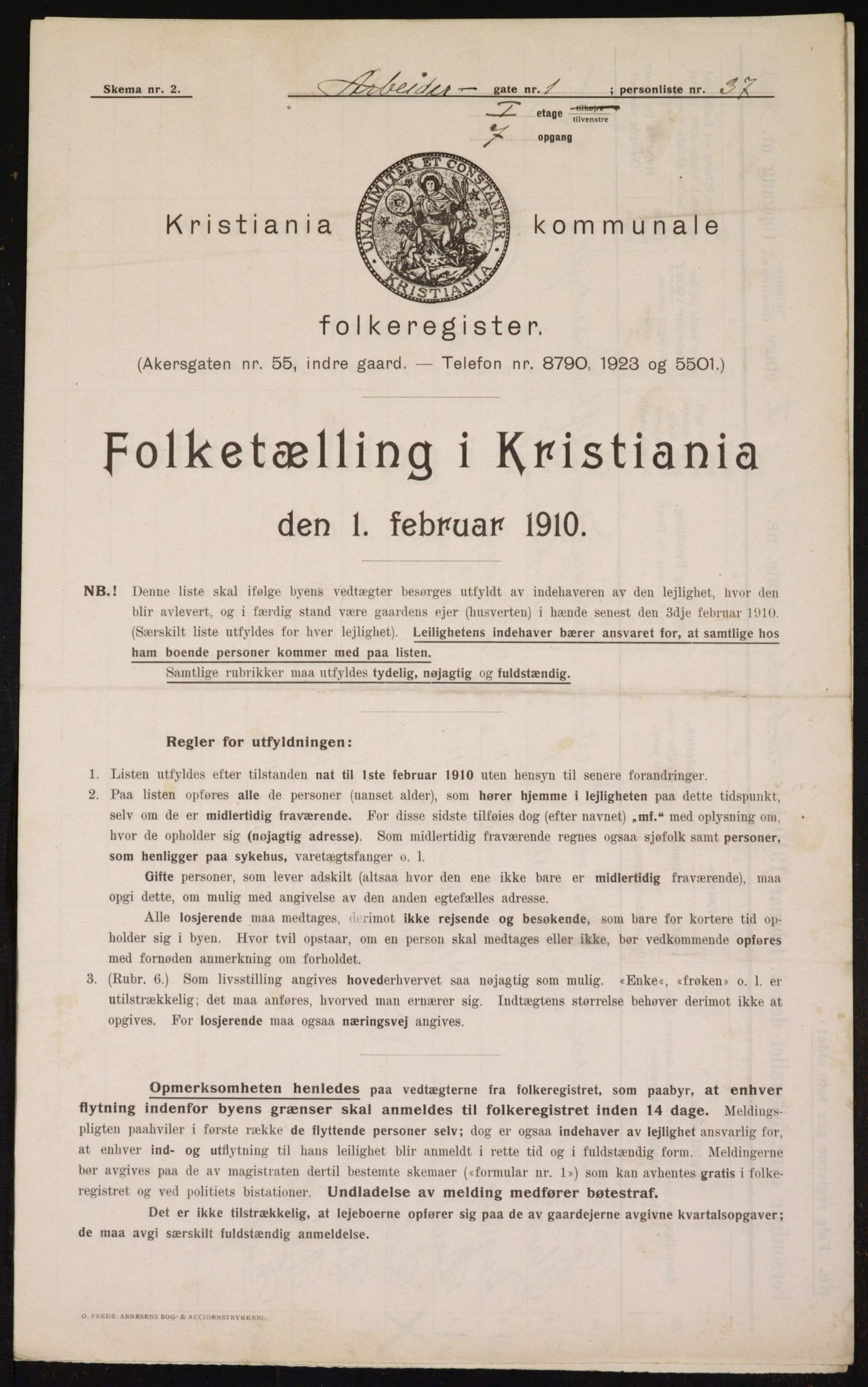 OBA, Kommunal folketelling 1.2.1910 for Kristiania, 1910, s. 1302