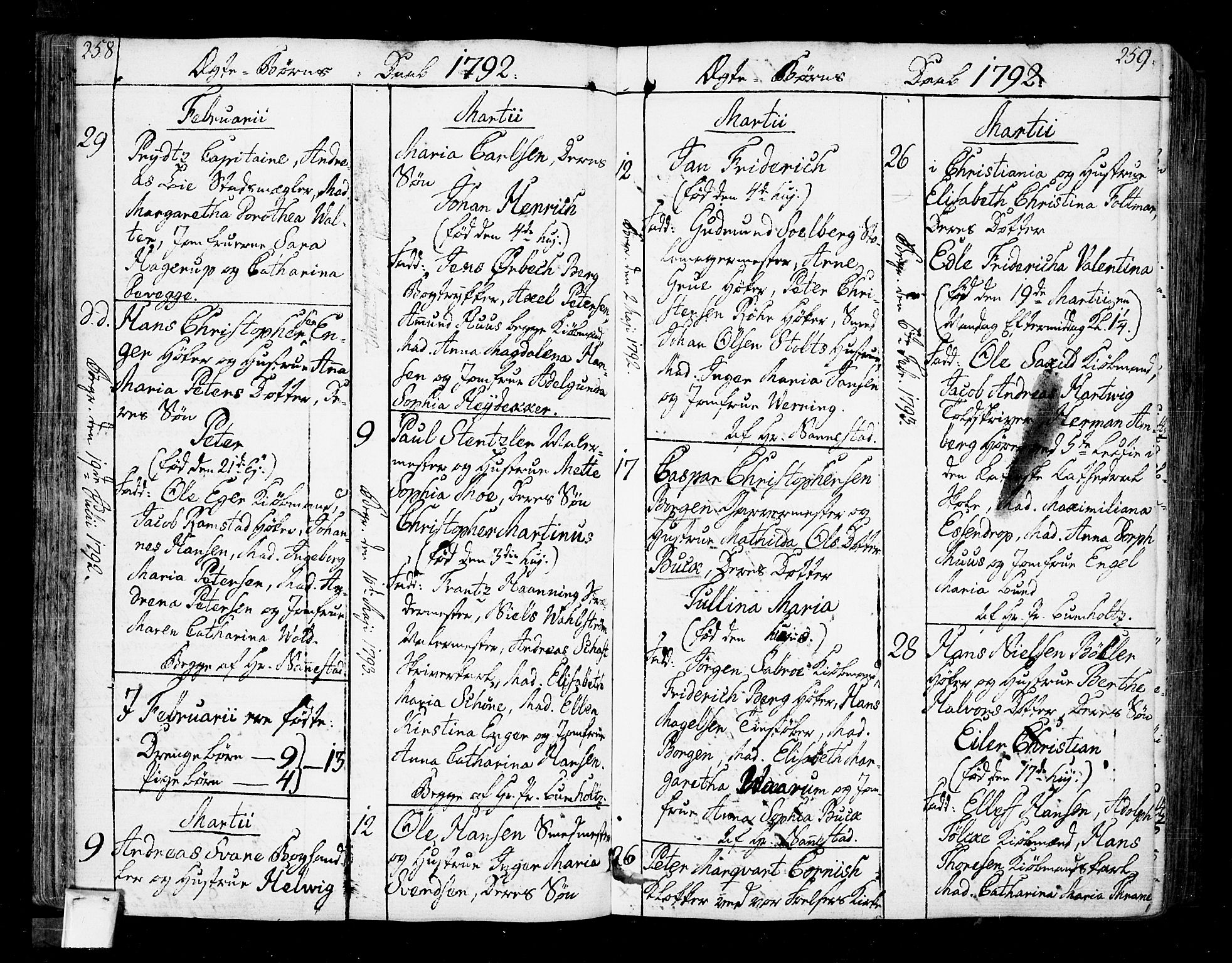 Oslo domkirke Kirkebøker, SAO/A-10752/F/Fa/L0005: Ministerialbok nr. 5, 1787-1806, s. 258-259
