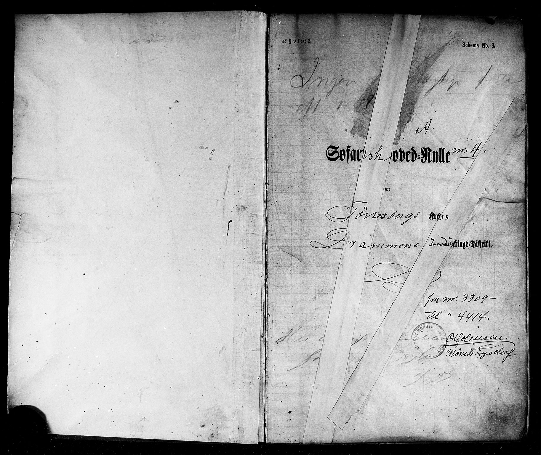 Tønsberg innrulleringskontor, SAKO/A-786/F/Fc/Fcb/L0004: Hovedrulle Patent nr. 3309-4414, 1869, s. 2