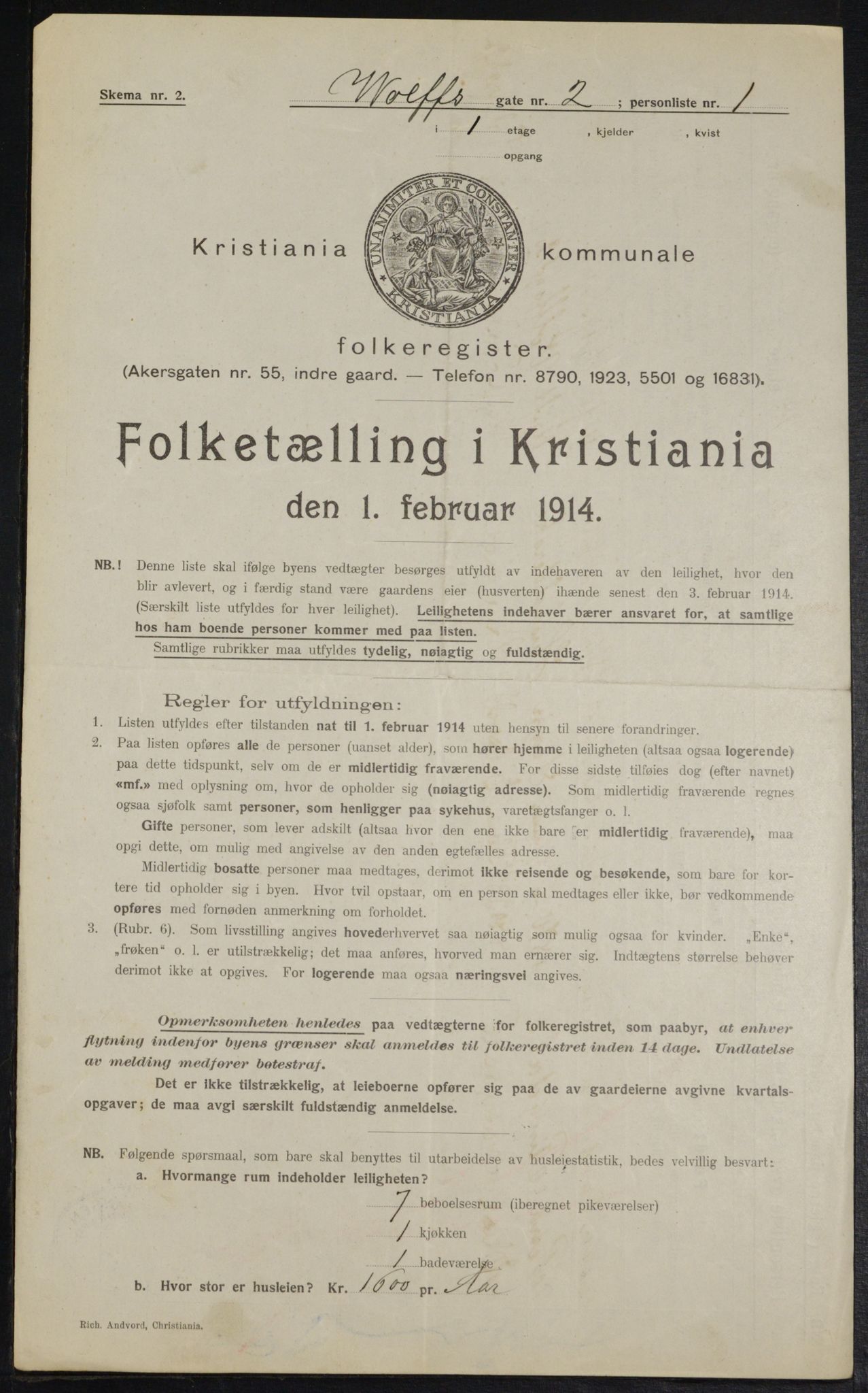 OBA, Kommunal folketelling 1.2.1914 for Kristiania, 1914, s. 129506