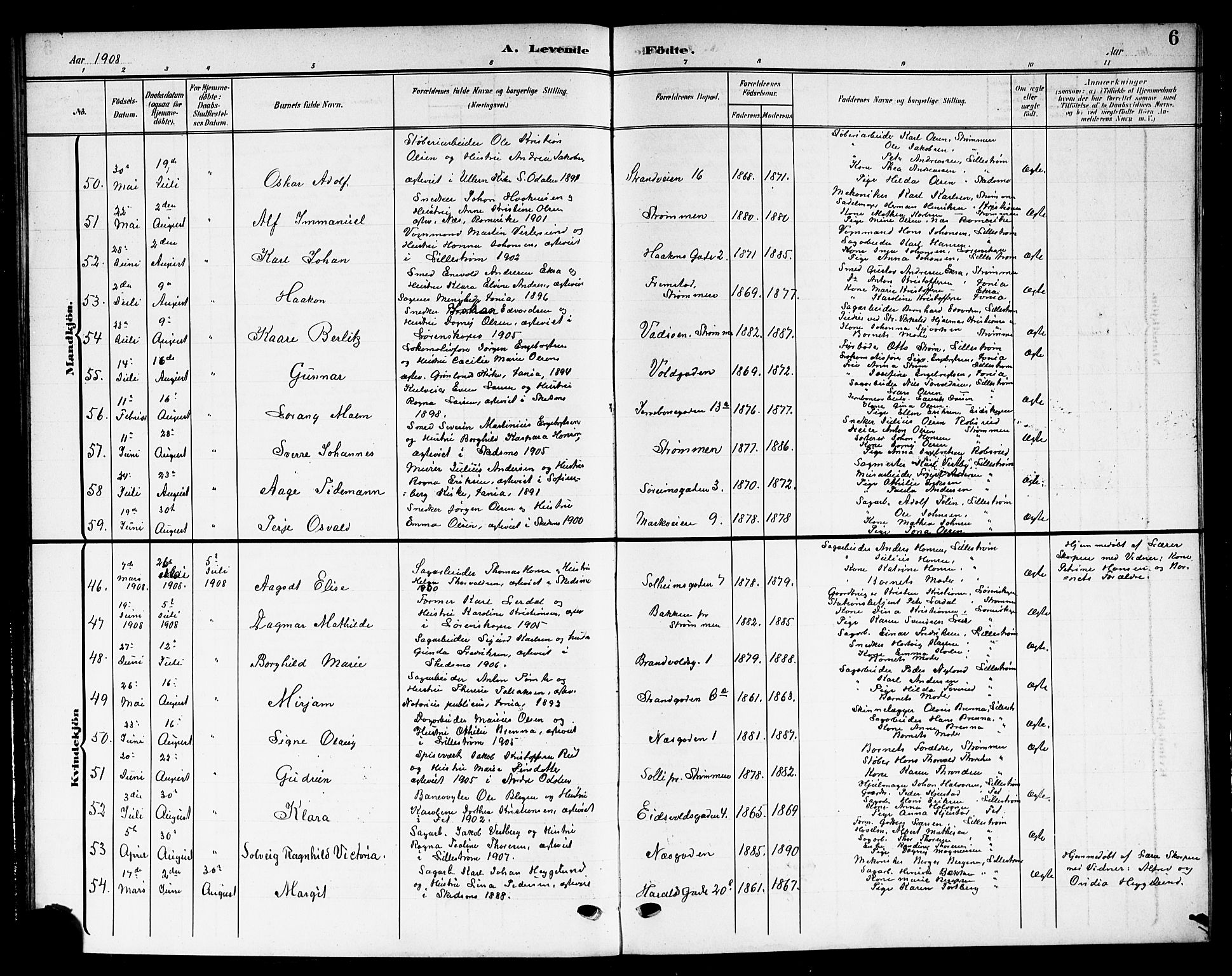 Skedsmo prestekontor Kirkebøker, AV/SAO-A-10033a/G/Gc/L0001: Klokkerbok nr. III 1, 1908-1916, s. 6