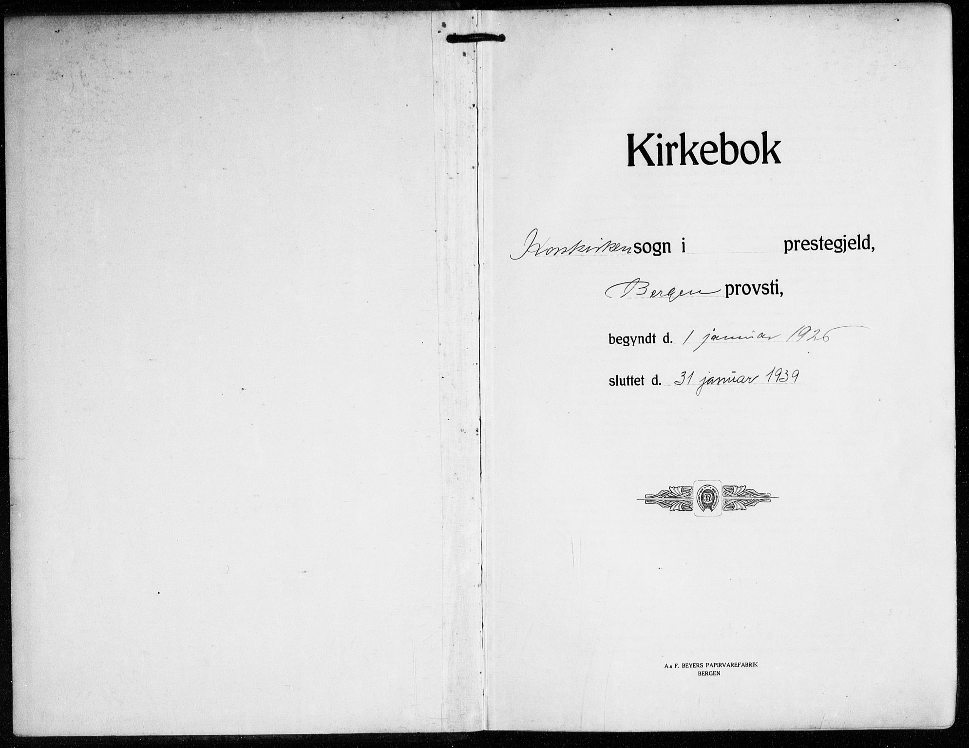Korskirken sokneprestembete, SAB/A-76101/H/Hab: Klokkerbok nr. D 5, 1926-1944