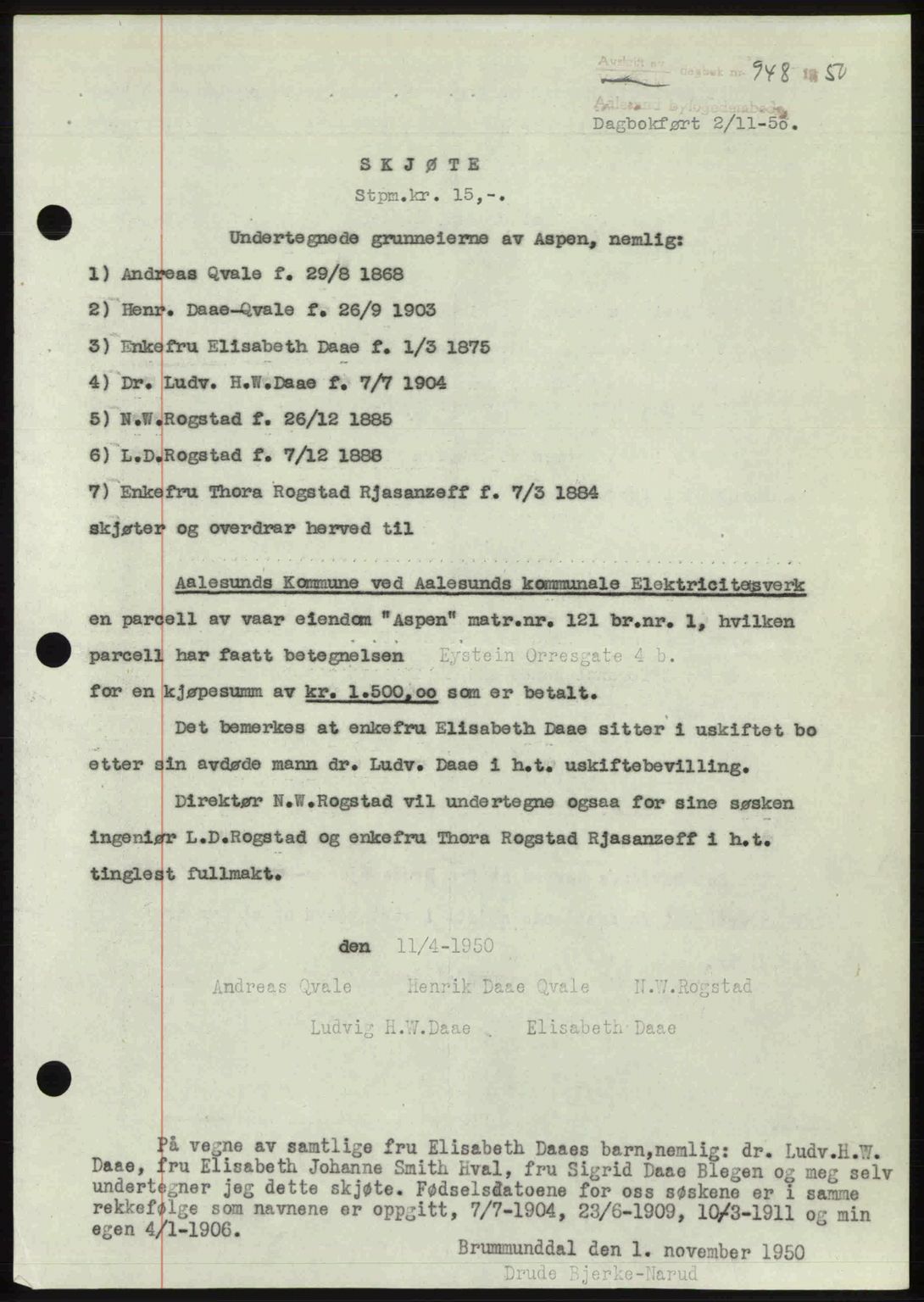 Ålesund byfogd, AV/SAT-A-4384: Pantebok nr. 37A (2), 1949-1950, Dagboknr: 948/1950