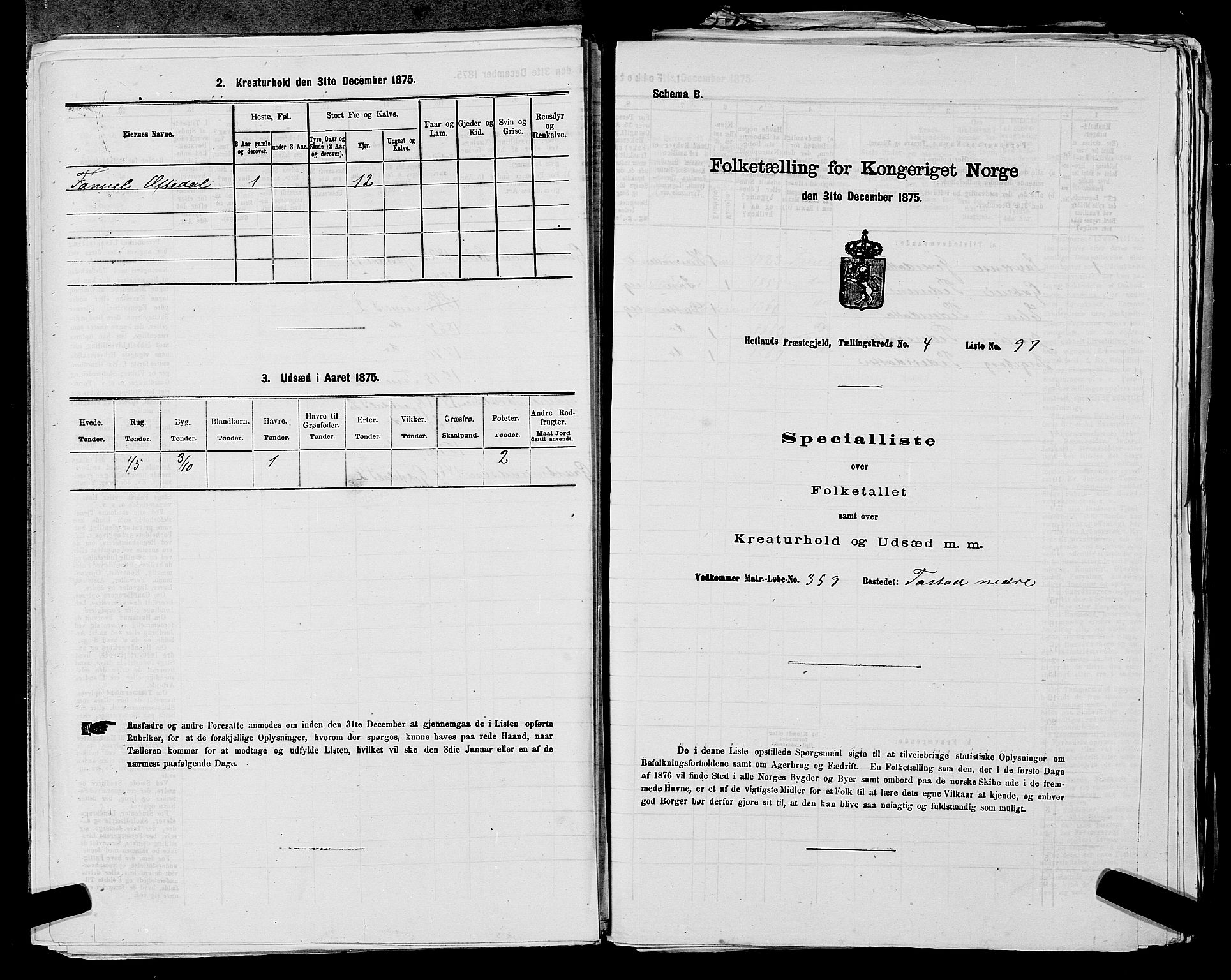 SAST, Folketelling 1875 for 1126P Hetland prestegjeld, 1875, s. 954