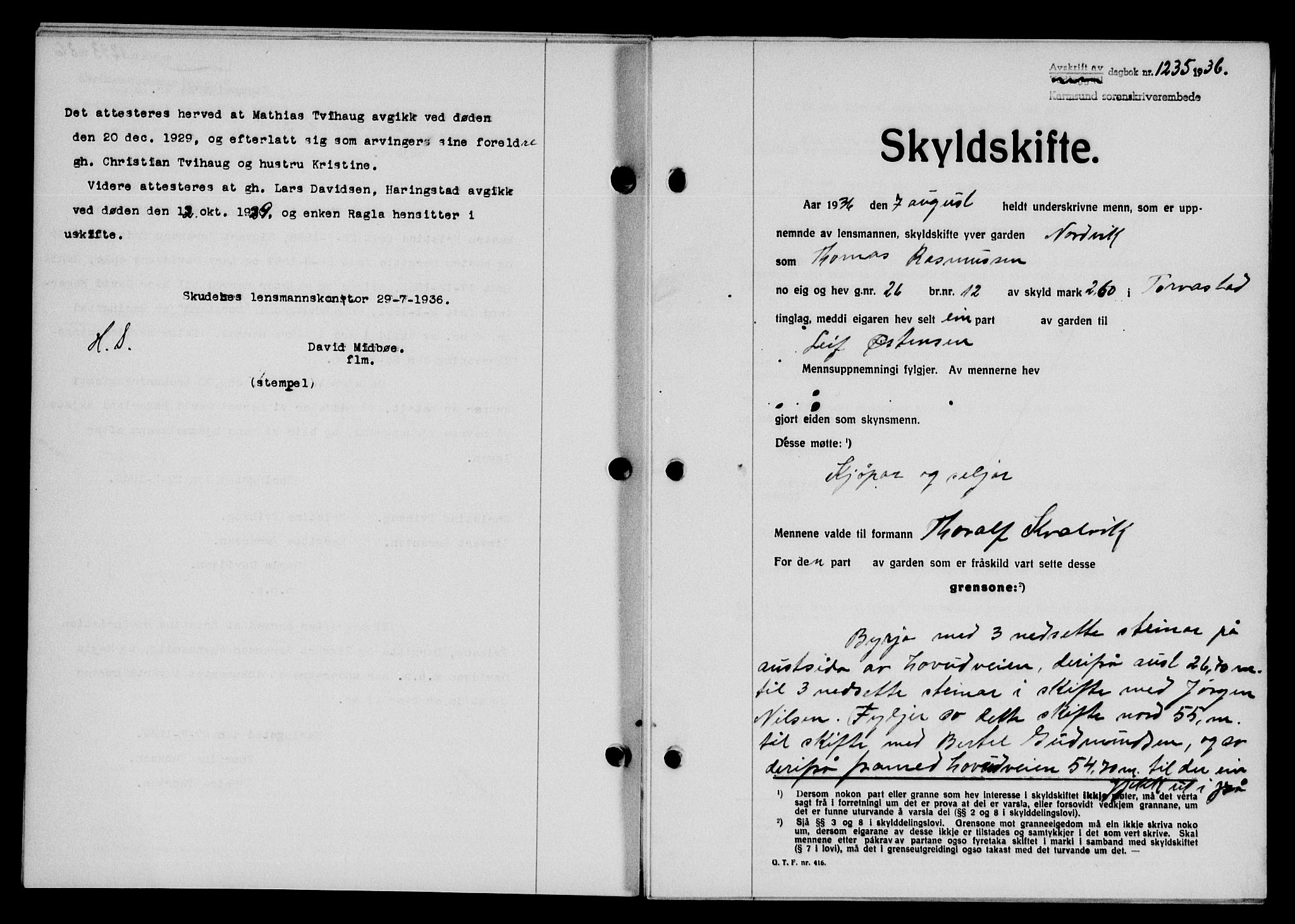 Karmsund sorenskriveri, SAST/A-100311/01/II/IIB/L0066: Pantebok nr. 47A, 1936-1936, Dagboknr: 1235/1936