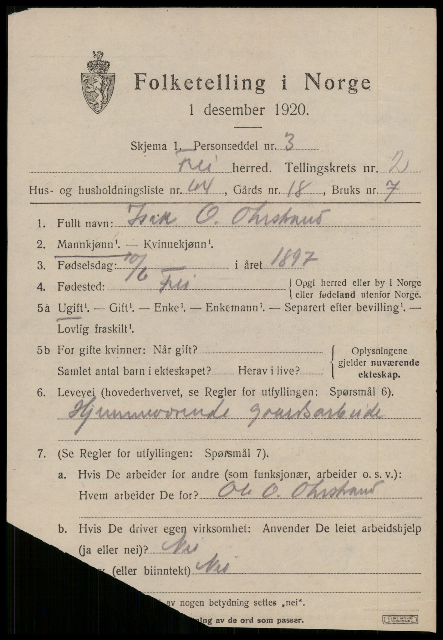 SAT, Folketelling 1920 for 1556 Frei herred, 1920, s. 1695