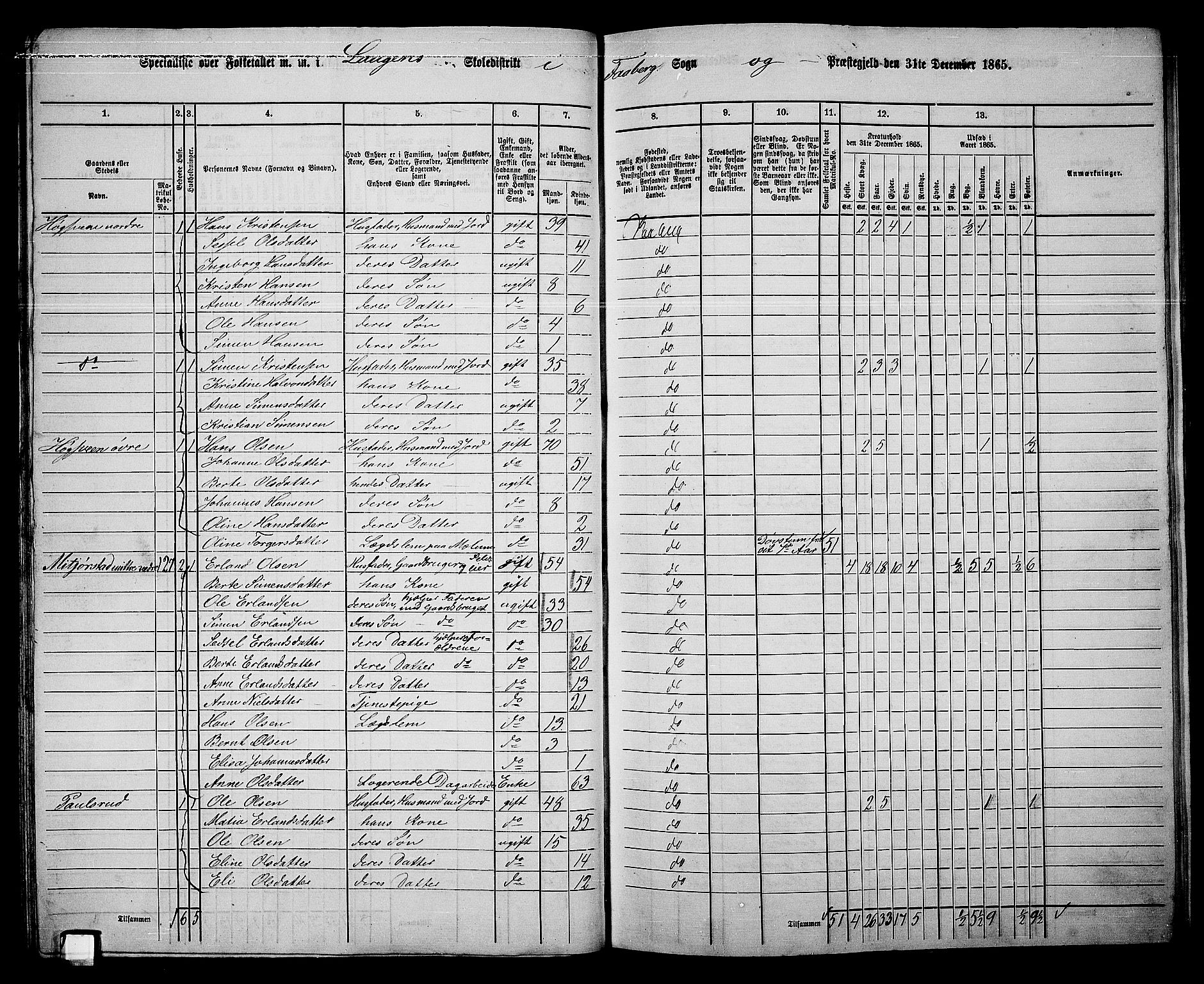 RA, Folketelling 1865 for 0524L Fåberg prestegjeld, Fåberg sokn og Lillehammer landsokn, 1865, s. 58