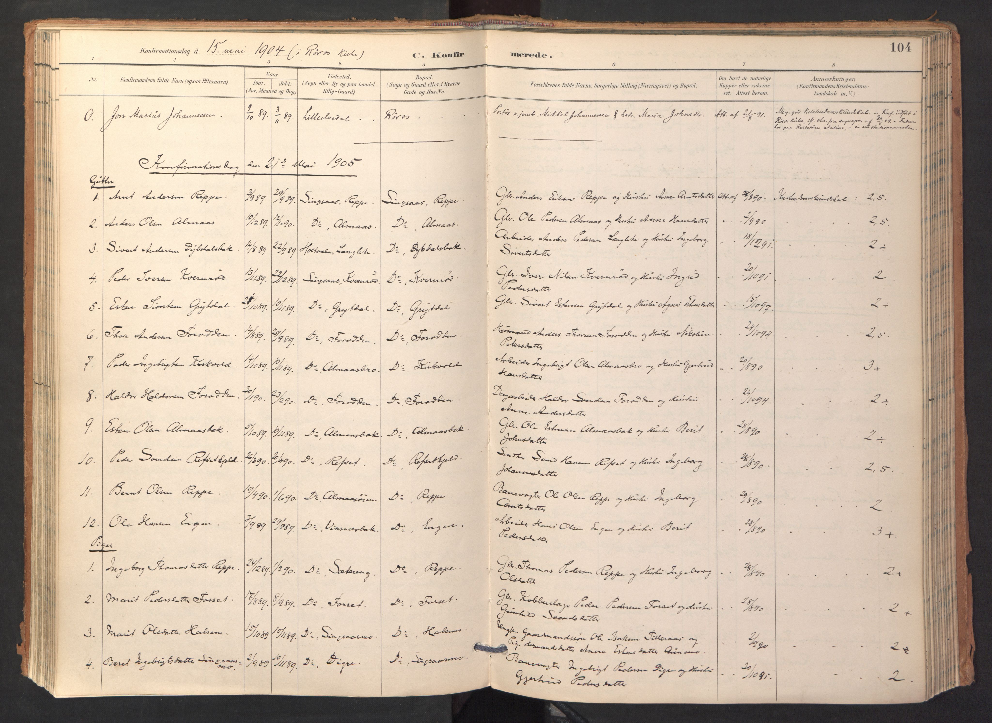 Ministerialprotokoller, klokkerbøker og fødselsregistre - Sør-Trøndelag, AV/SAT-A-1456/688/L1025: Ministerialbok nr. 688A02, 1891-1909, s. 104