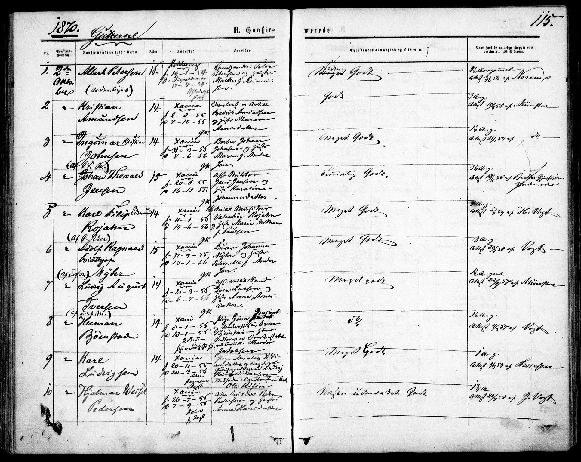 Garnisonsmenigheten Kirkebøker, AV/SAO-A-10846/F/Fa/L0011: Ministerialbok nr. 11, 1870-1880, s. 115