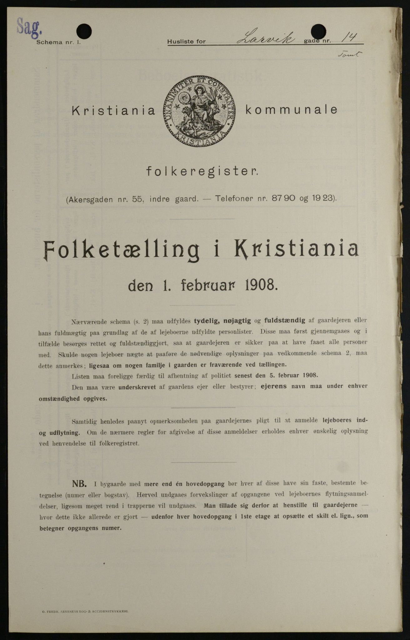 OBA, Kommunal folketelling 1.2.1908 for Kristiania kjøpstad, 1908, s. 51318