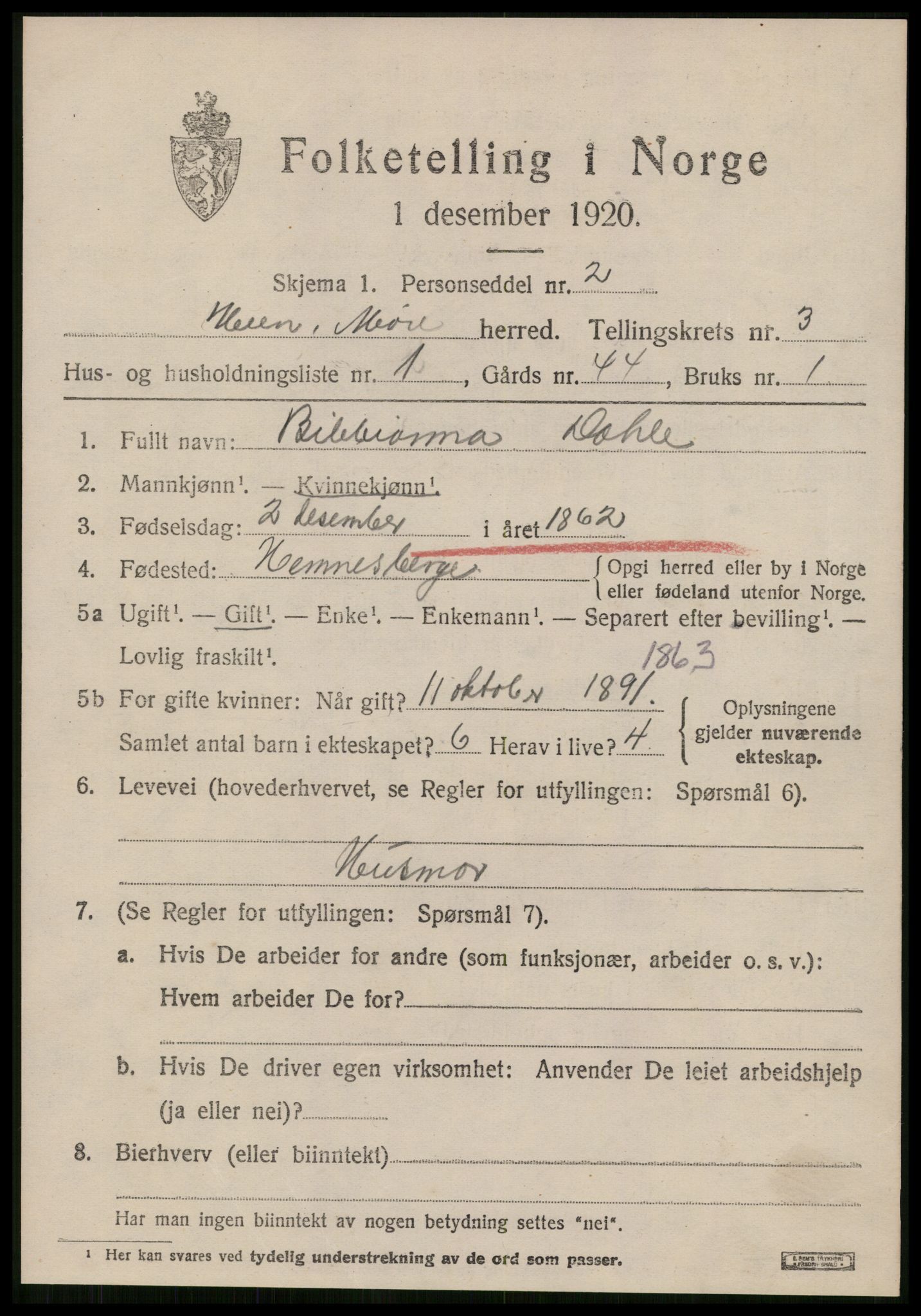 SAT, Folketelling 1920 for 1540 Hen herred, 1920, s. 1428