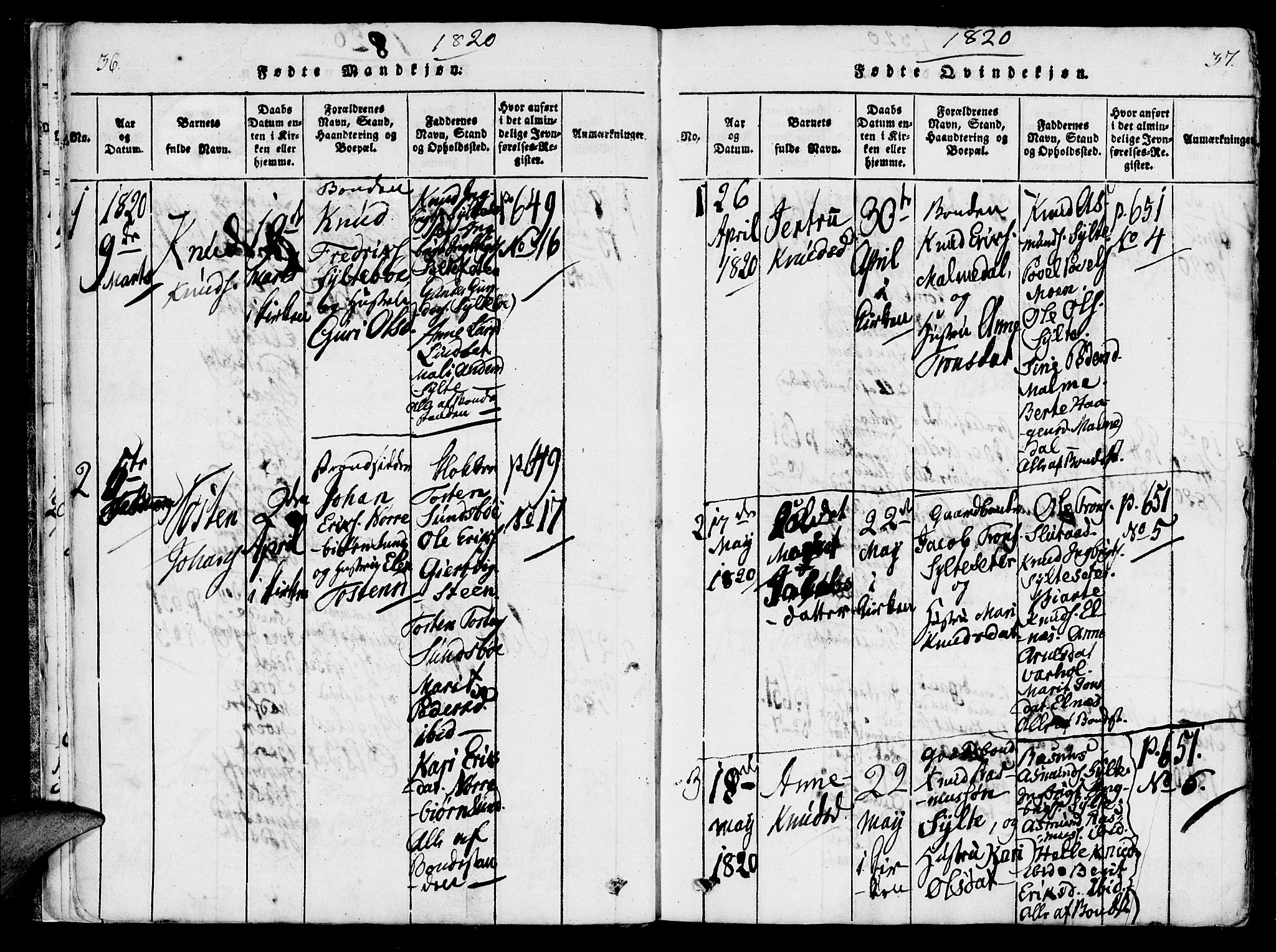 Ministerialprotokoller, klokkerbøker og fødselsregistre - Møre og Romsdal, AV/SAT-A-1454/565/L0747: Ministerialbok nr. 565A01, 1817-1844, s. 36-37