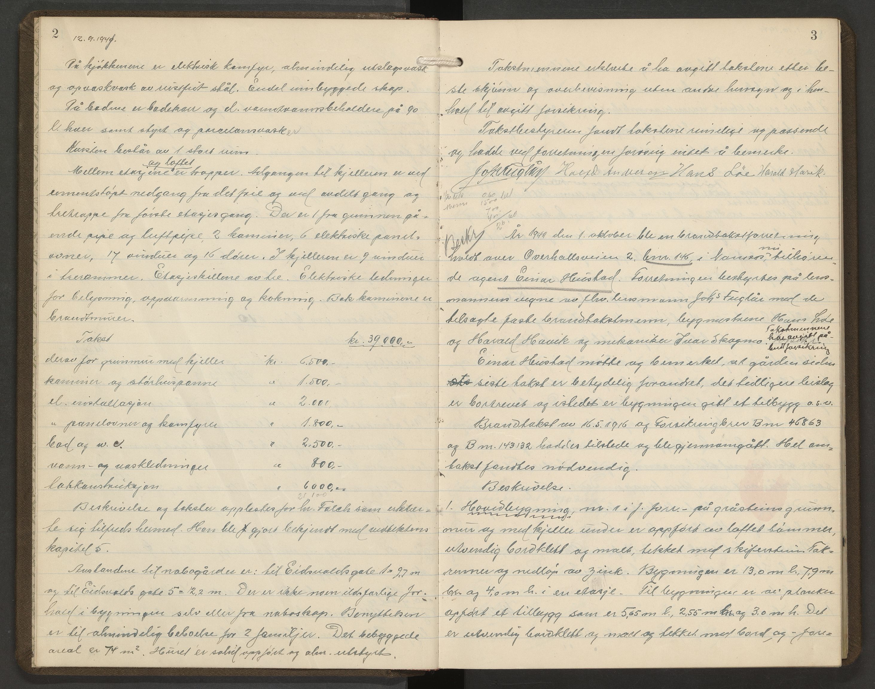 Norges Brannkasse Namsos, AV/SAT-A-5596/Fa/L0003: Branntakstprotokoll, 1941-1944