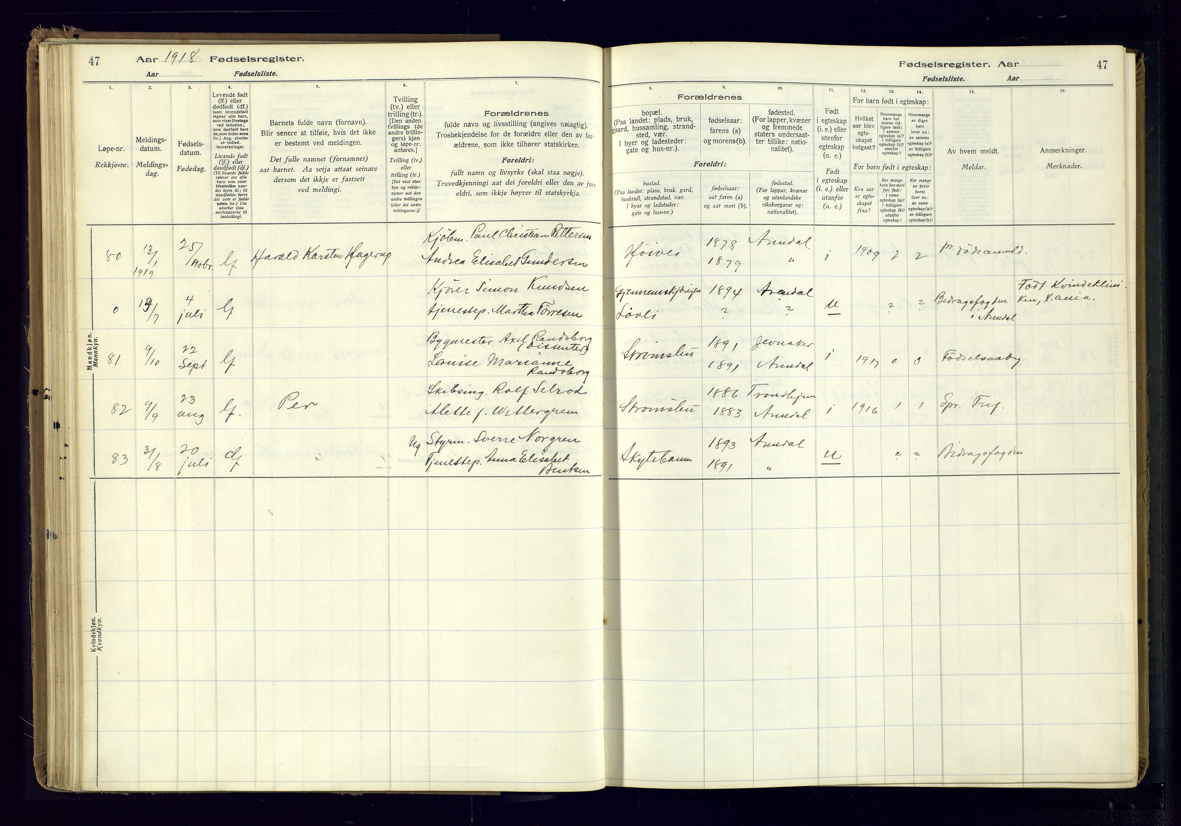 Barbu sokneprestkontor, AV/SAK-1111-0003/J/Ja/L0001: Fødselsregister nr. A-VIII-1, 1916-1937, s. 47