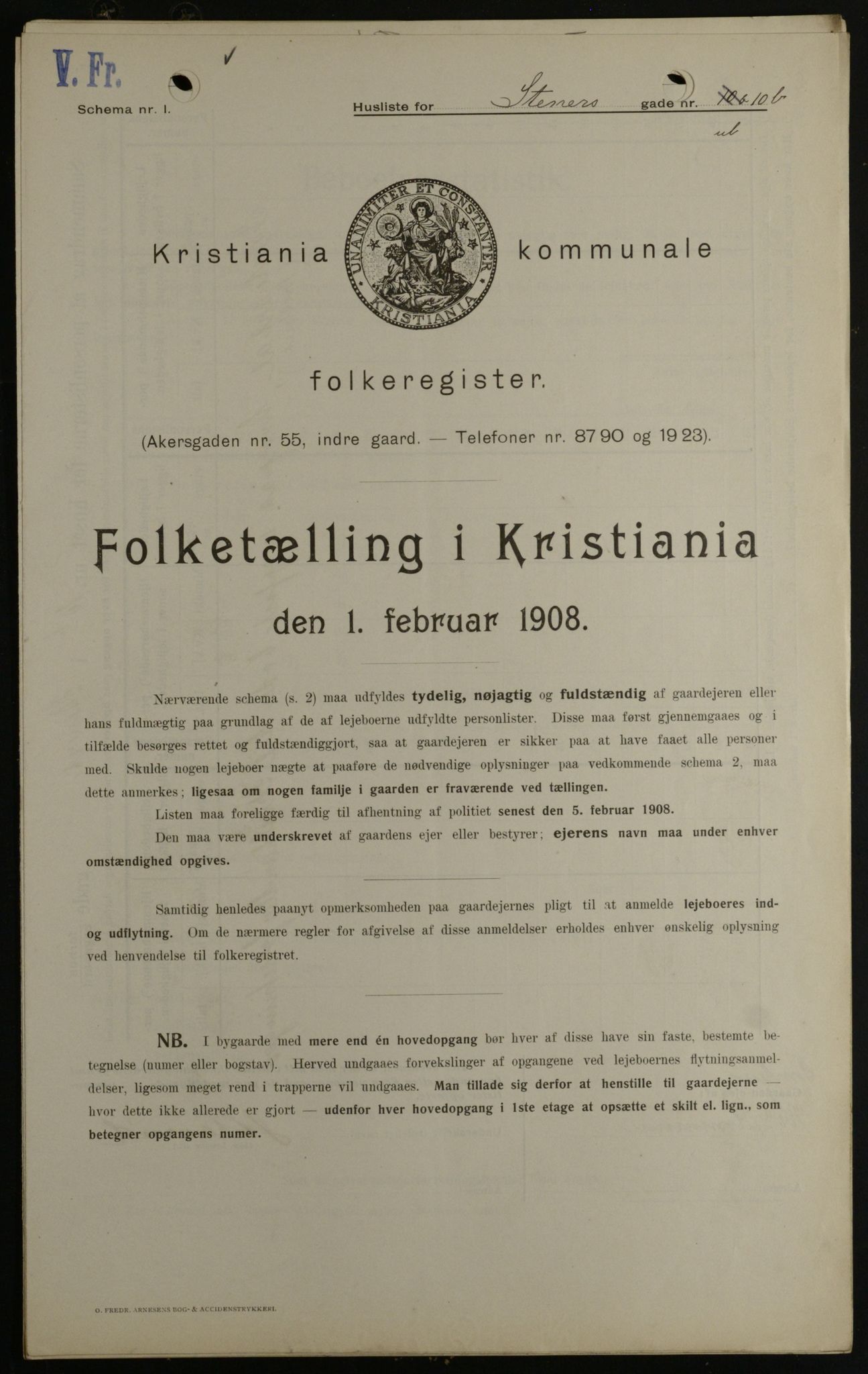 OBA, Kommunal folketelling 1.2.1908 for Kristiania kjøpstad, 1908, s. 91184