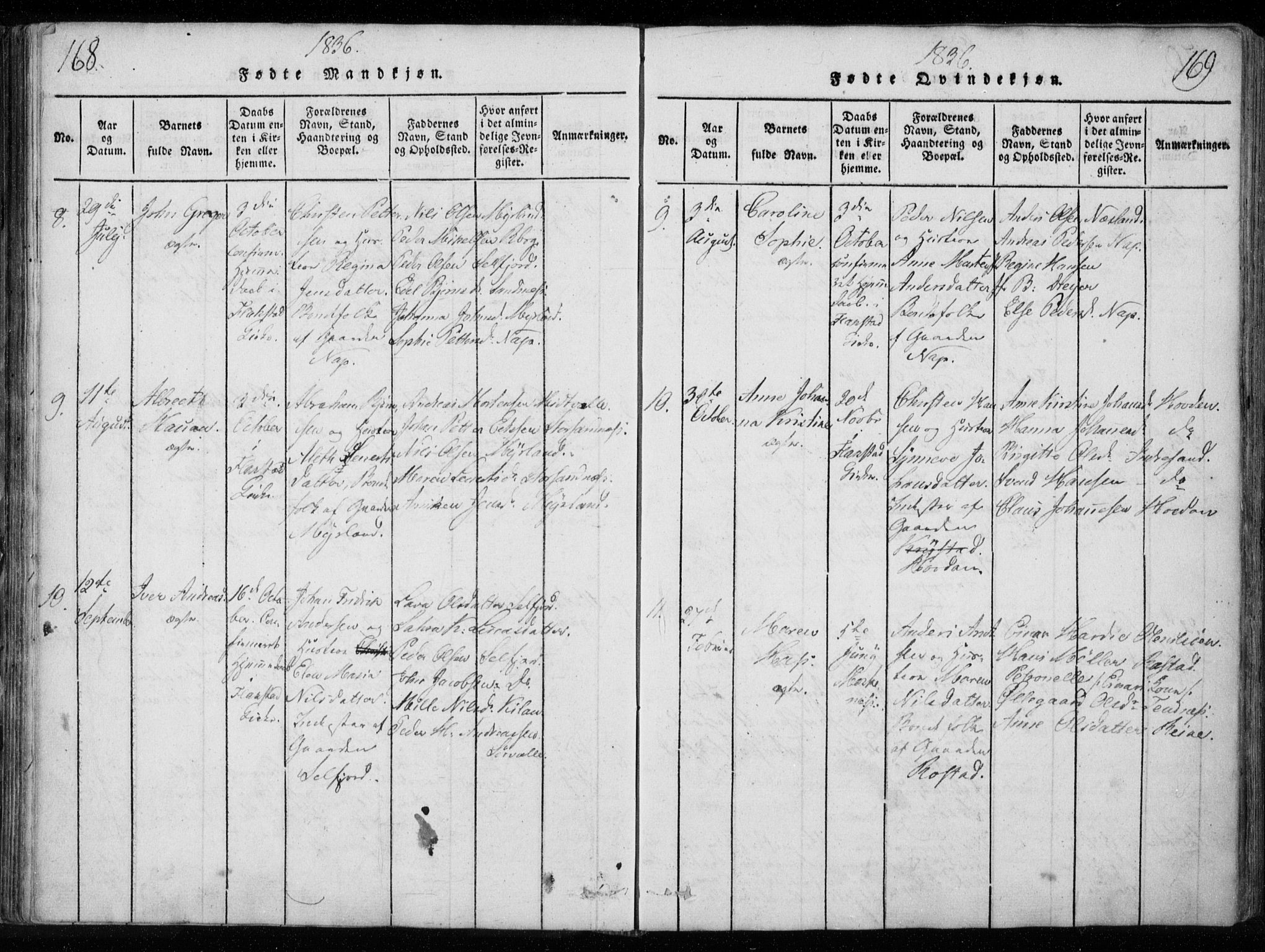 Ministerialprotokoller, klokkerbøker og fødselsregistre - Nordland, AV/SAT-A-1459/885/L1201: Ministerialbok nr. 885A02, 1820-1837, s. 168-169