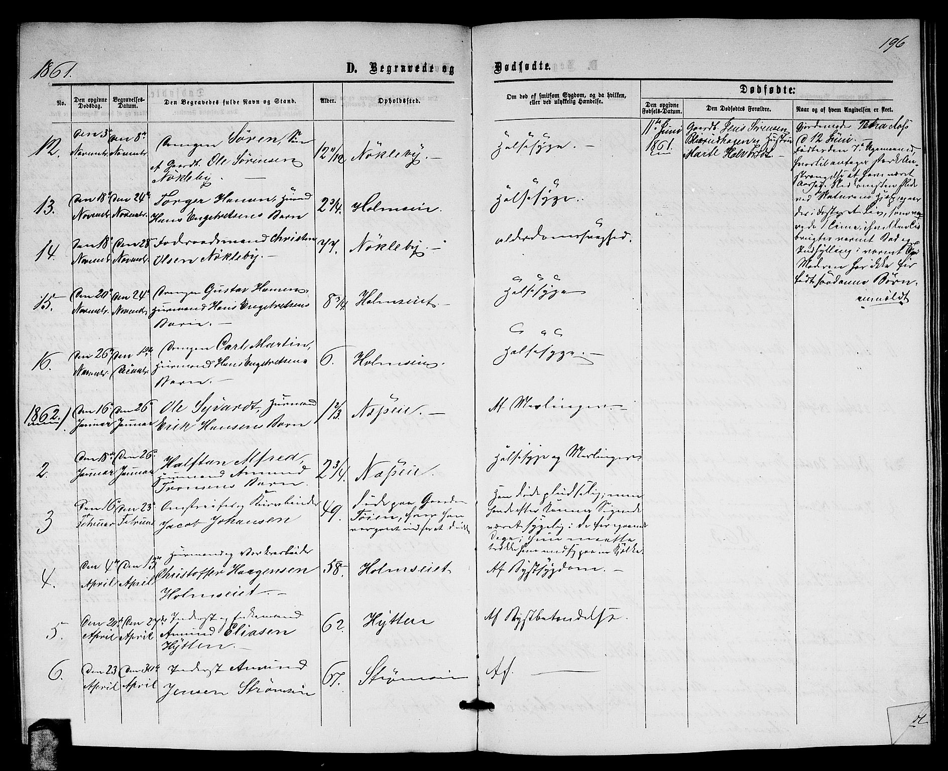 Nittedal prestekontor Kirkebøker, AV/SAO-A-10365a/G/Gb/L0001: Klokkerbok nr. II 1, 1859-1878, s. 196