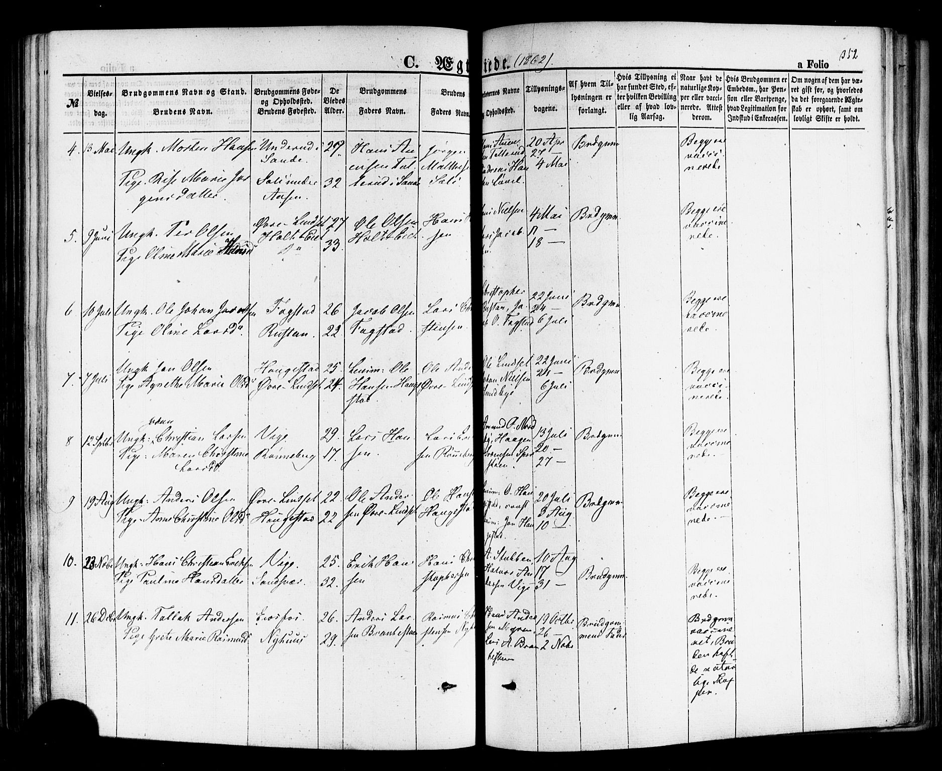 Hof kirkebøker, AV/SAKO-A-64/F/Fa/L0006: Ministerialbok nr. I 6, 1851-1877, s. 352