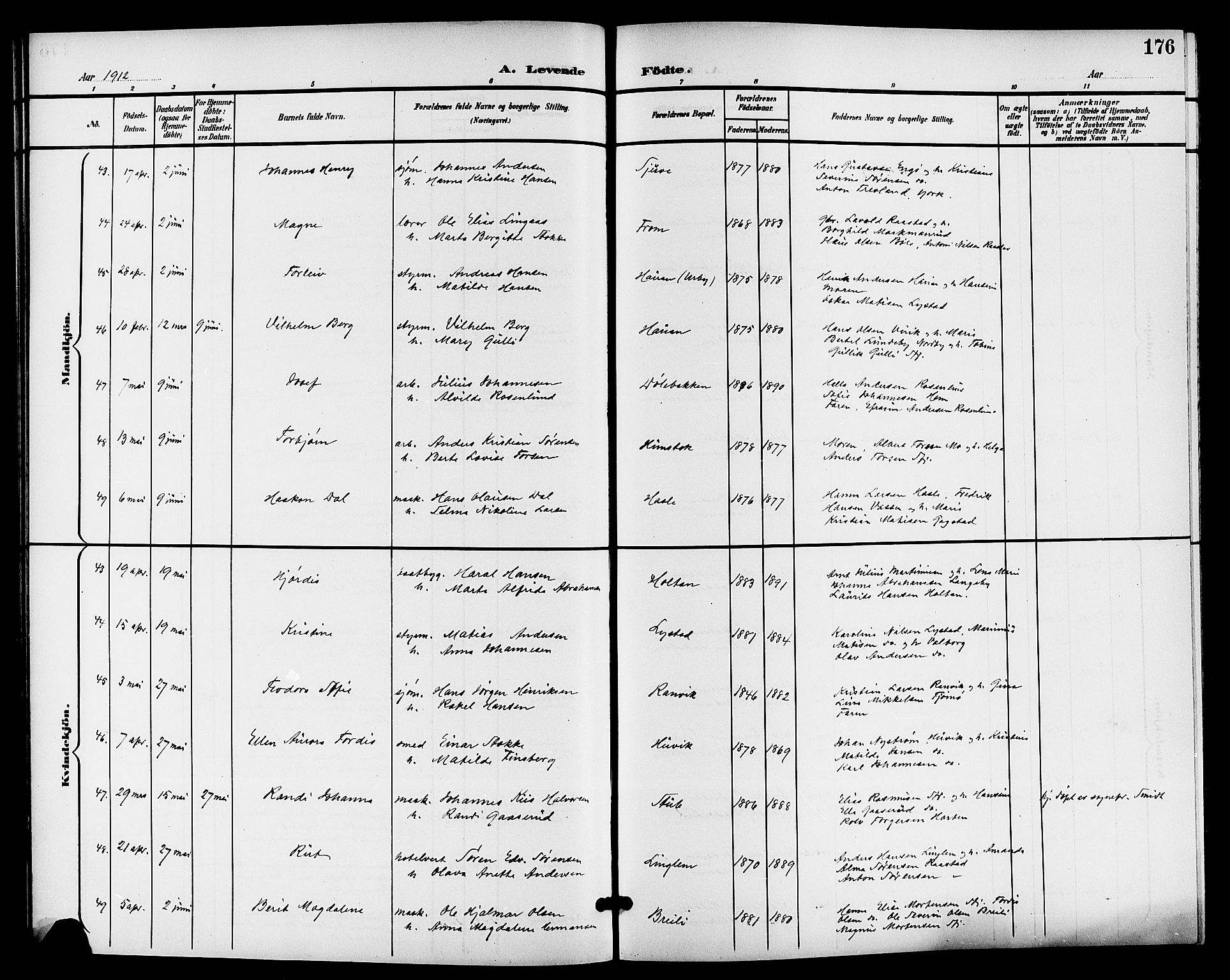 Sandar kirkebøker, AV/SAKO-A-243/G/Ga/L0002: Klokkerbok nr. 2, 1900-1915, s. 176